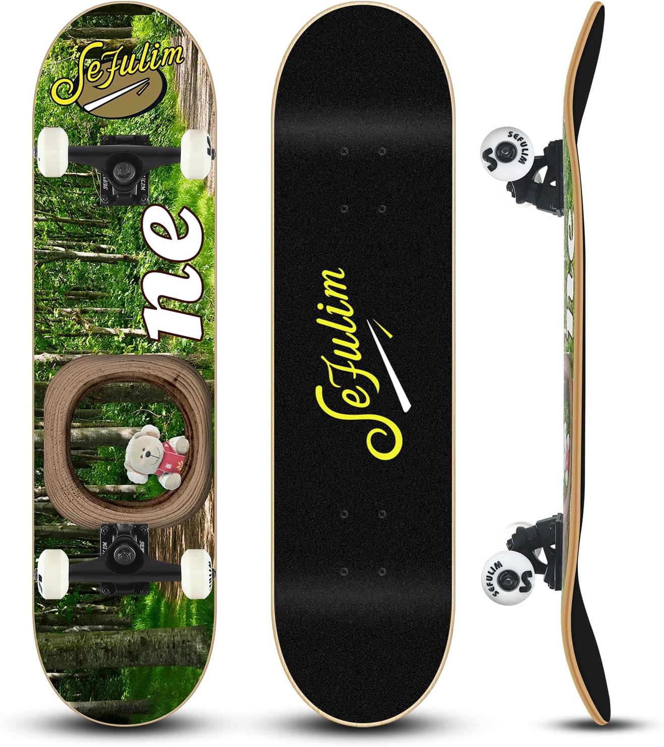 - Sefulim 31 x 8 Inch Complete Skateboard 7 Layer Canadian Maple Double Kick Deck Concave Cruiser Trick Skateboard for Boys Girls Teens Adults Beginner