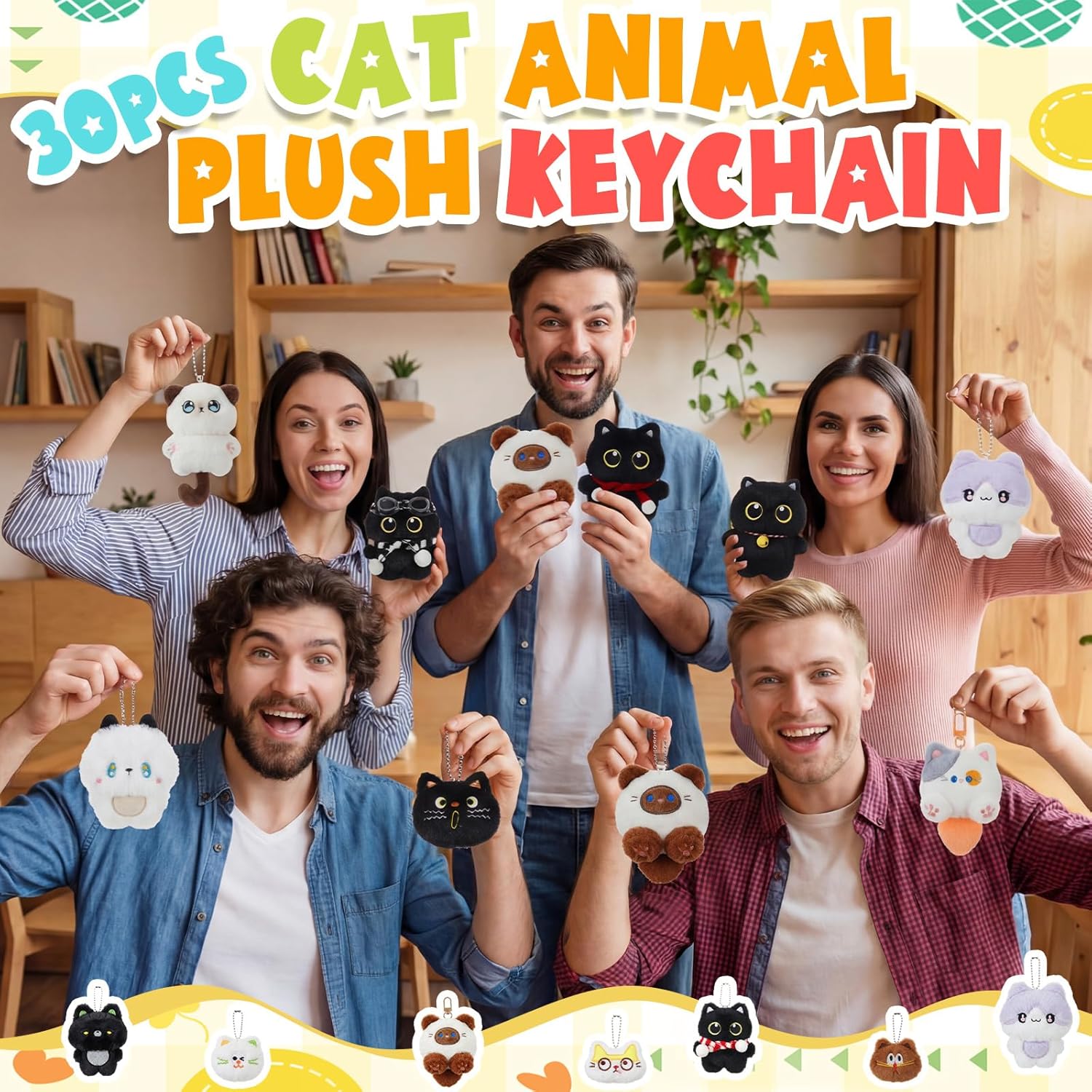 Jerify 30 Pcs Mini Cat Keychain Set Bag Charm Cute Cat Keychains Small Animals Gifts Ornaments Bulk for Backpacks Birthday Party Valentine's Day Gift - Image 4