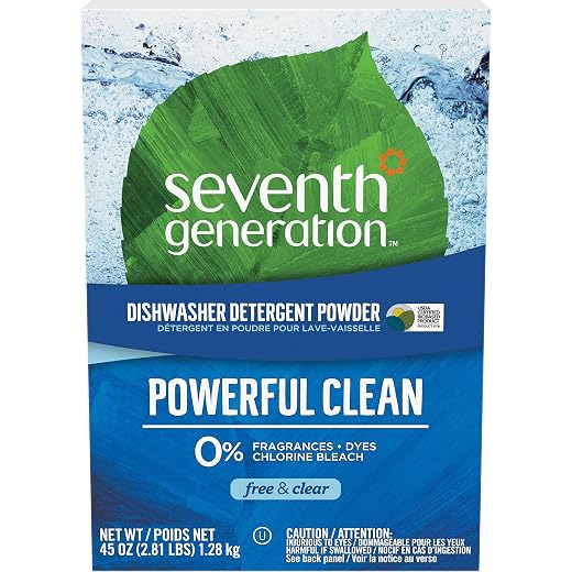 Seventh Generation Dishwasher Detergent Powder 3-Pack + Rinse Aid, Free & Clear, Septic Safe