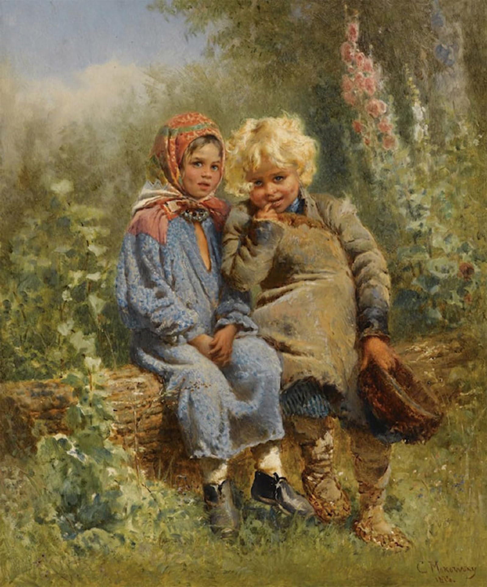 SERENDIPITP Abstract Painting Mural Print Picture Wall Decor Painting Peasant Children by Konstantin Yegorovich Makovsky Vintage Wall Artwork for Home Decor 60x90cm