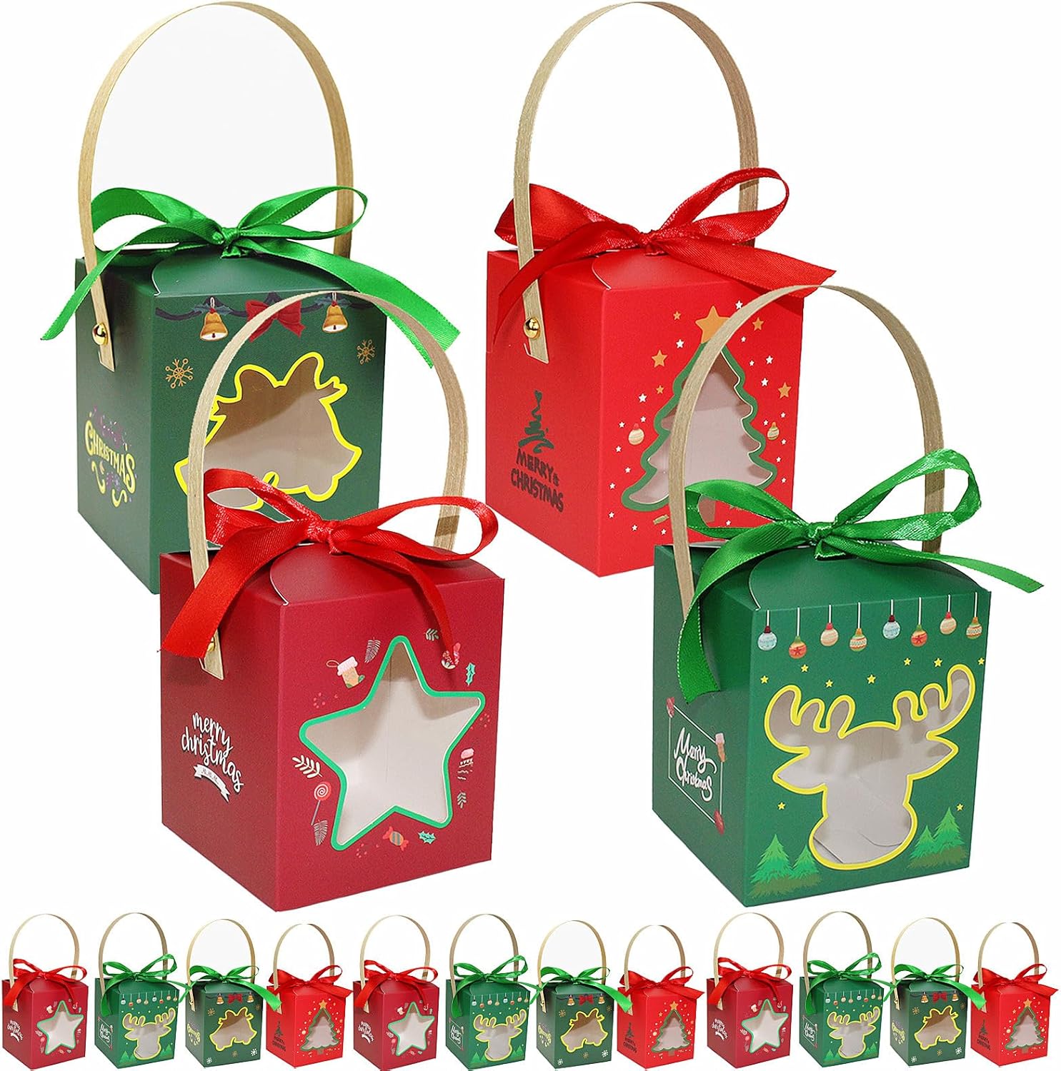 YankMooM 16pcs Christmas Candy Boxes,8.5 x 8.5 x 10cm Reusable