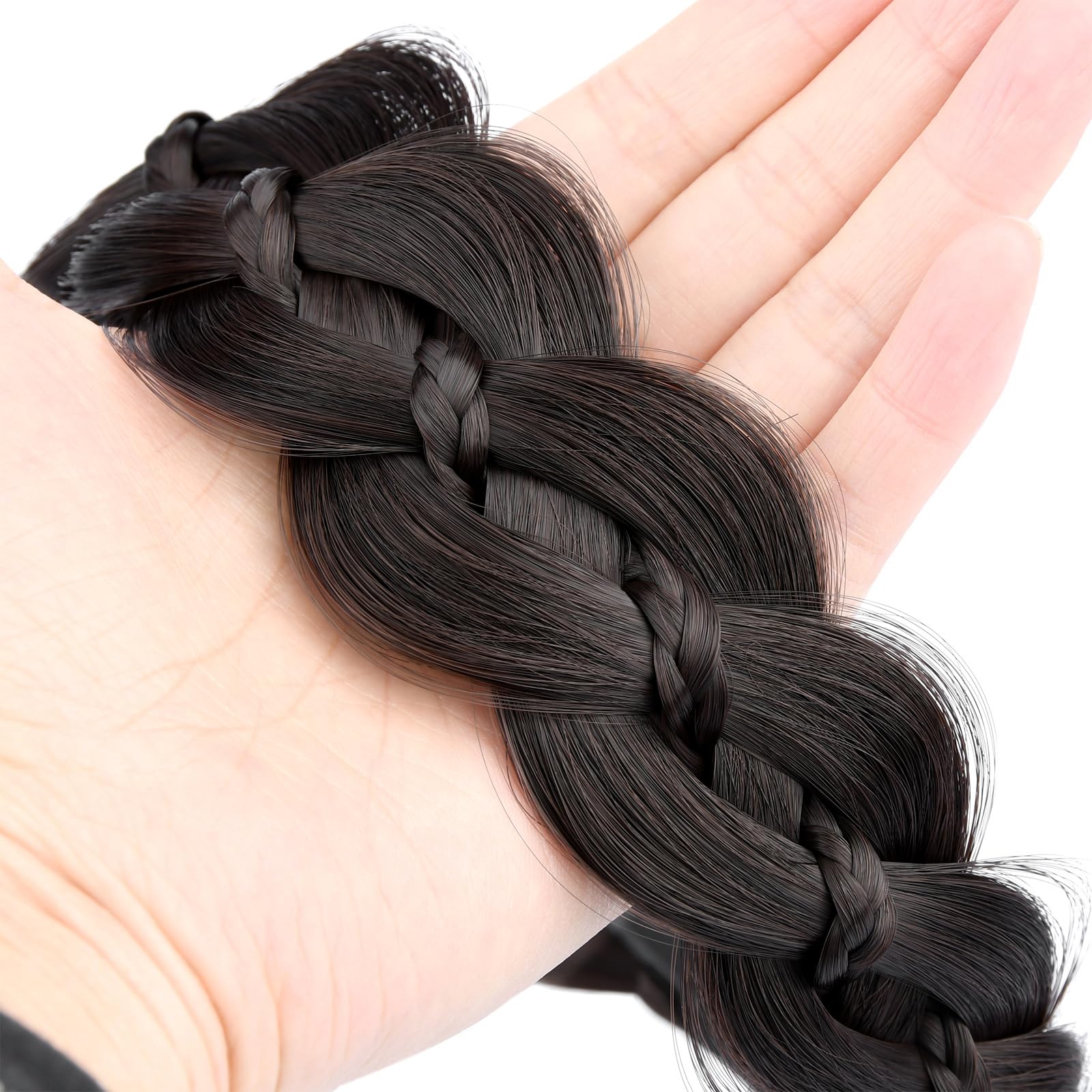 GLEDOLA Wide Braided Headband with Teeth Synthetic Hair Plaited Headband High Elasticity Braids Hair Band Hairpiece for Girls Women (Brunette Brown - Image 2