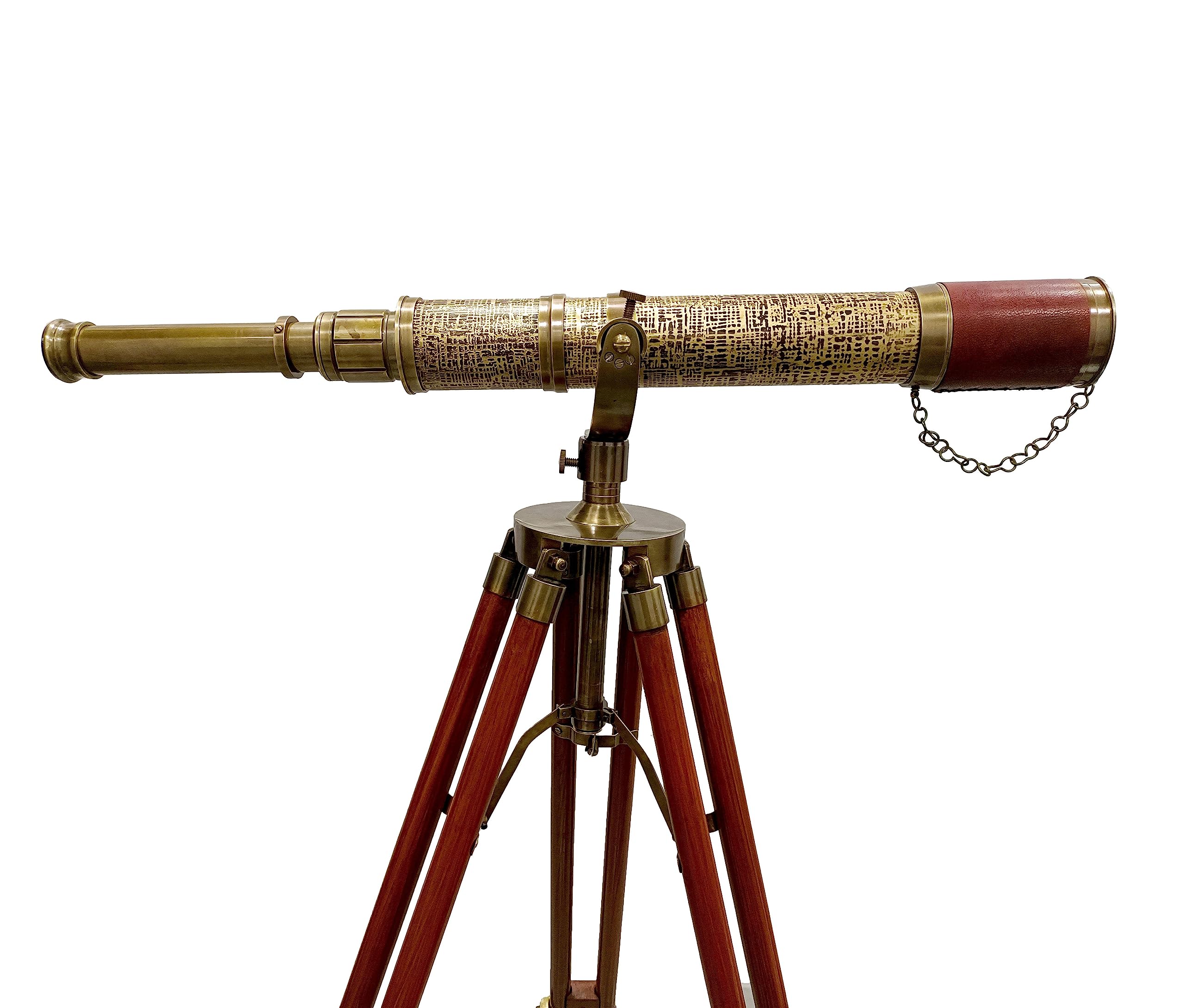 Vintage Royal Moon Arc Design Telescope Handmade Tripod Telescopes Brown Leather Covered Antique Brass Telescope Brown Tripod Handicraft Nautical Article Home Decor
