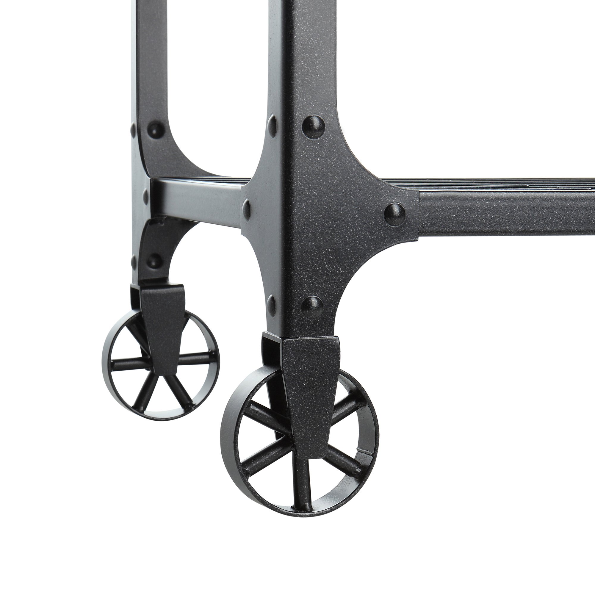 ModHaus Living Modern Industrial Rustic Riveted Black Metal & Wood TV Stand with Decorative