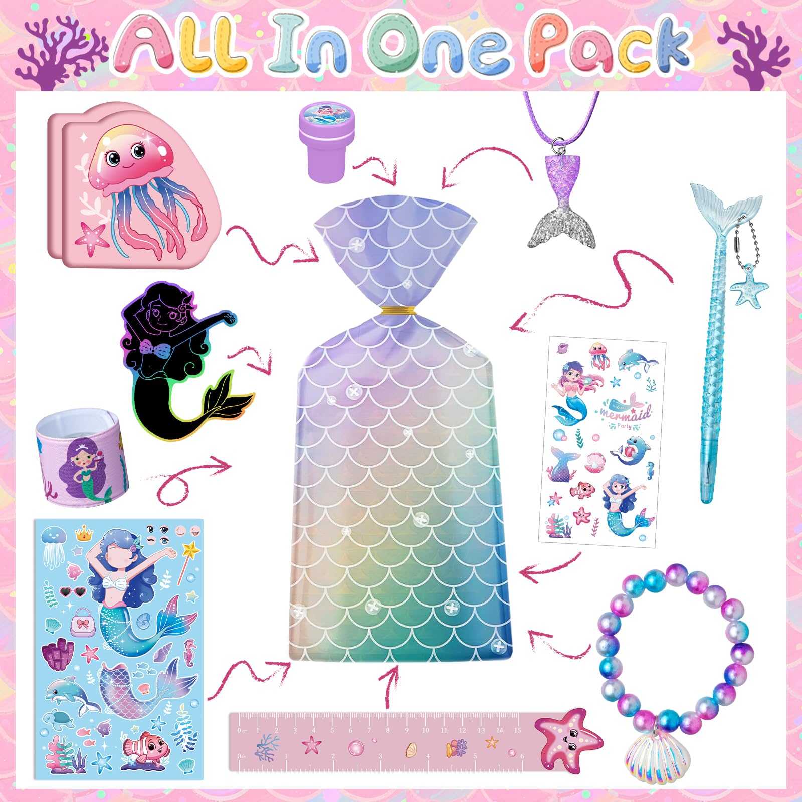 DMIGHT 110Pcs Mermaid Party Favors Including Stampers, Notebooks, Mermaid Party Decorations