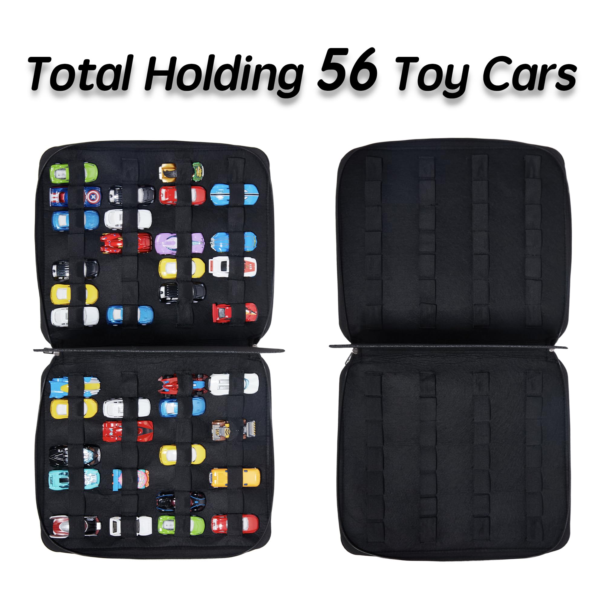 HUHYNN Toy Car Storage Organizer Case for 56 Hot Wheels, Matchbox Cars, Portable Storage Case with 56 Slots for Hot Wheels, Bag Only (Black)