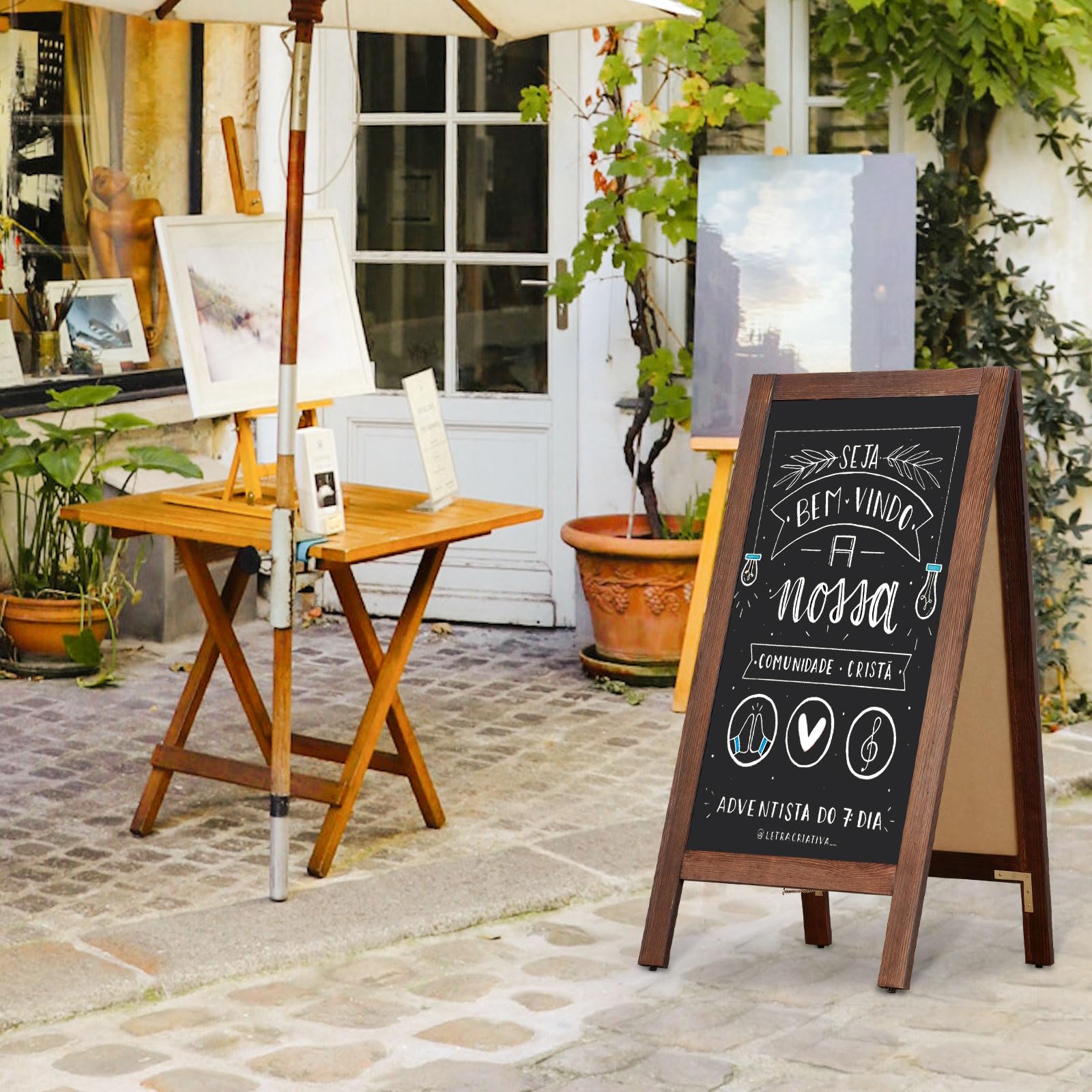 DOLLAR BOSS panneau publicitaire extérieur 48x100cm chevalet stop trottoir | tableau noir magnétique, tableau à craies double face avec cadre en bois pour restaurant, café, bar, mariage, marron