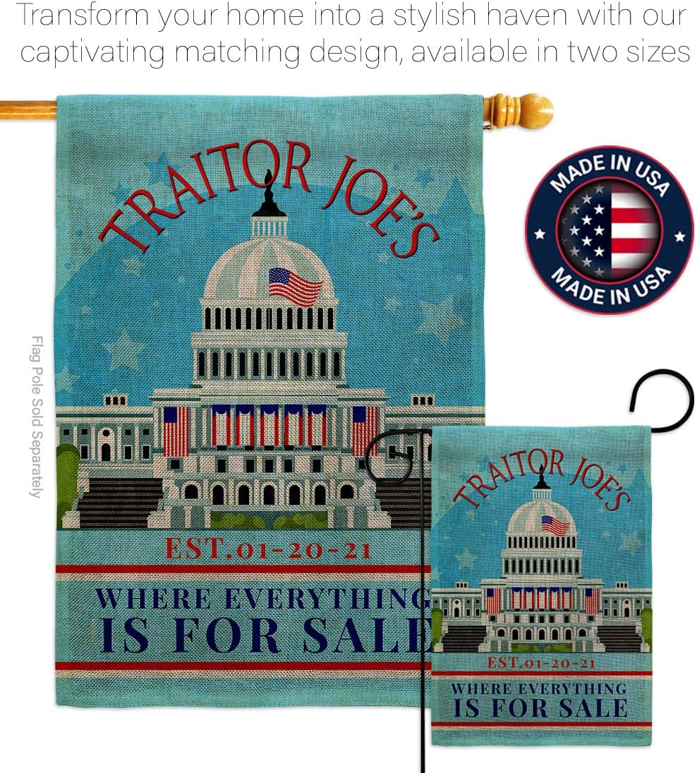 Traitor Joe's Burlap House Flag 2 pcs Pack Americana Political President Democrat Republican Tea Party United State American Election Banner Small Garden Yard Gift Double-Sided, Made in USA