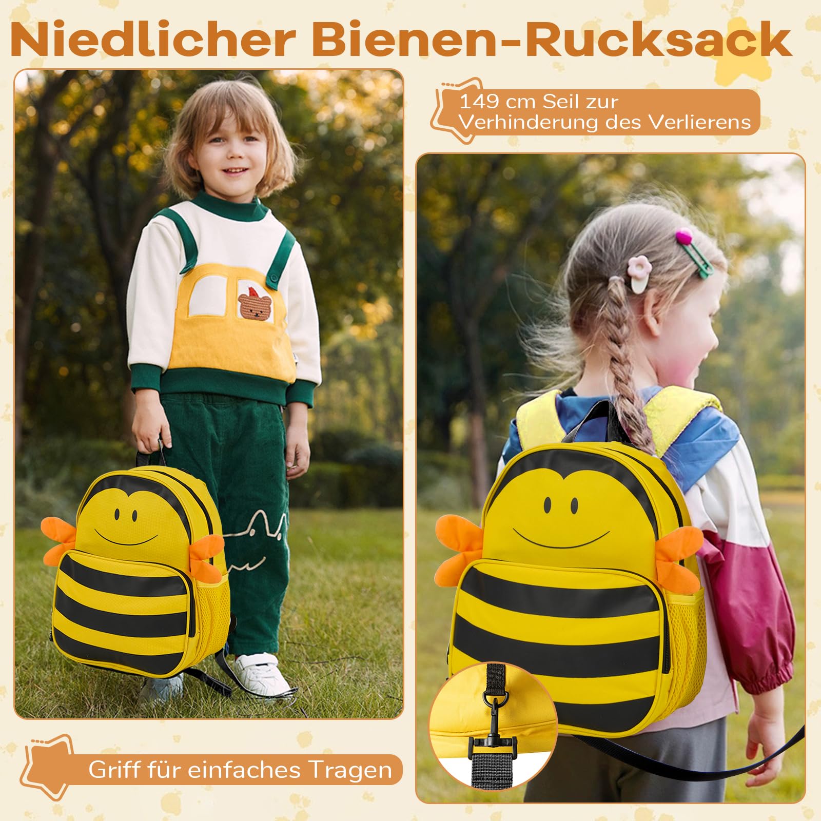 GOPLUS Kinderkoffer 2 TLG. mit Rucksack, Reisekoffer Set Kinder mit niedlichem Bienen-Rucksack & 18 Zoll Rollkoffer, 12”+16” Kindertrolley aus Kunststoff, Kindergepäck Flugzeug für Jungen & Mädchen