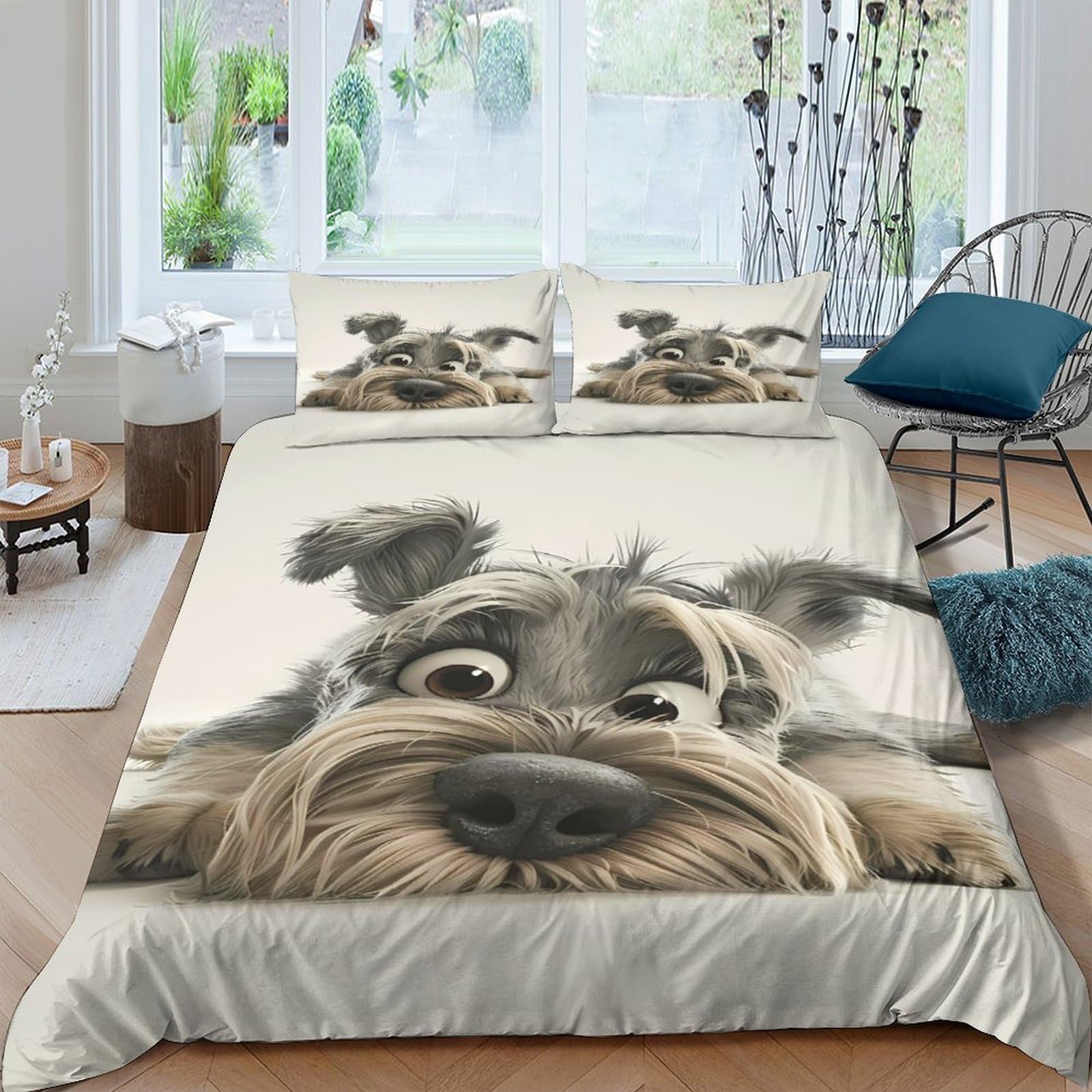 Ctjqhvkz Style-3 3D Printed Schnauzer Dog Fitted Sheet Microfiber Soft Breathable Puppy Mattress Cover For Bedroom Guest Room Decor Single（135X200cm）