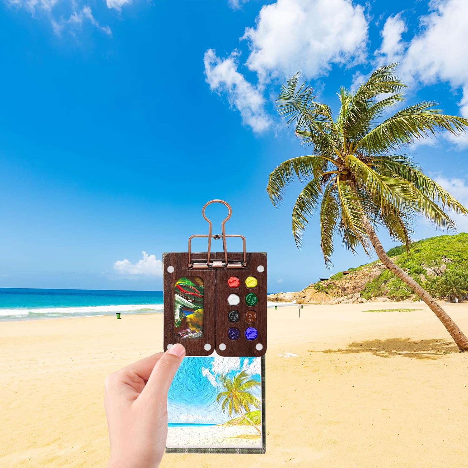 Boyistar Paint Palette Travel Kit, Mini Watercolor Paint Set, 2.36’’ Wooden Grid Paint Box for Painters Artists Students - Image 4