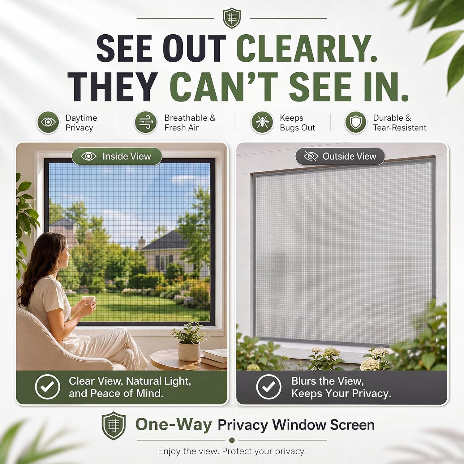 Self-Adhesive Window Screen 47" x 63" Adjustable Window Screen | Window Screen Mesh Frame Free Netting Mesh Curtain with Hook and Loop Tape for Patio Door Windows Keep Bugs out