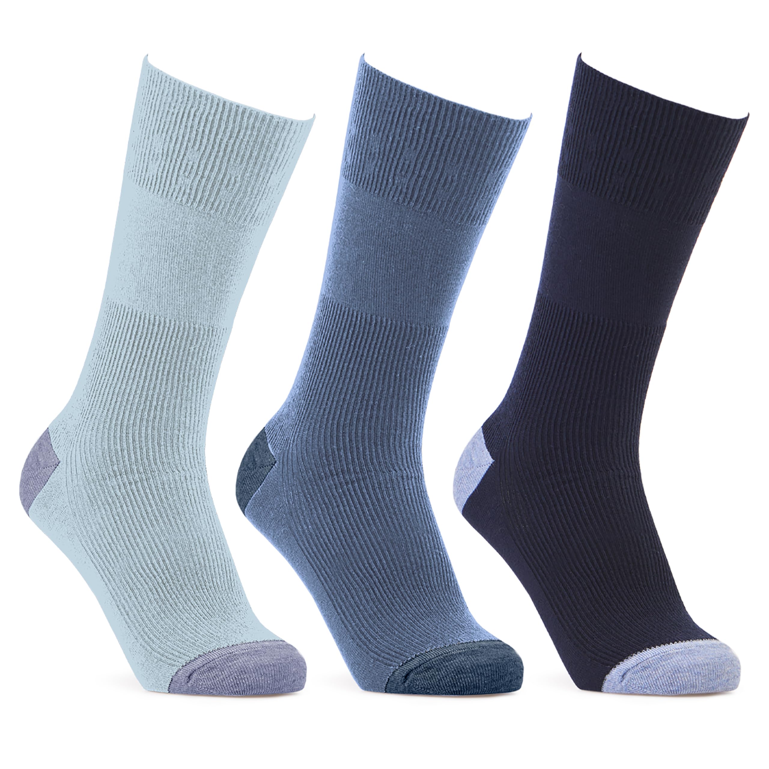 Cosyfeet Extra Roomy Cotton‑Rich Softhold® Seam‑Free Contrast Heel & Toe Socks - Mixed Blues - S