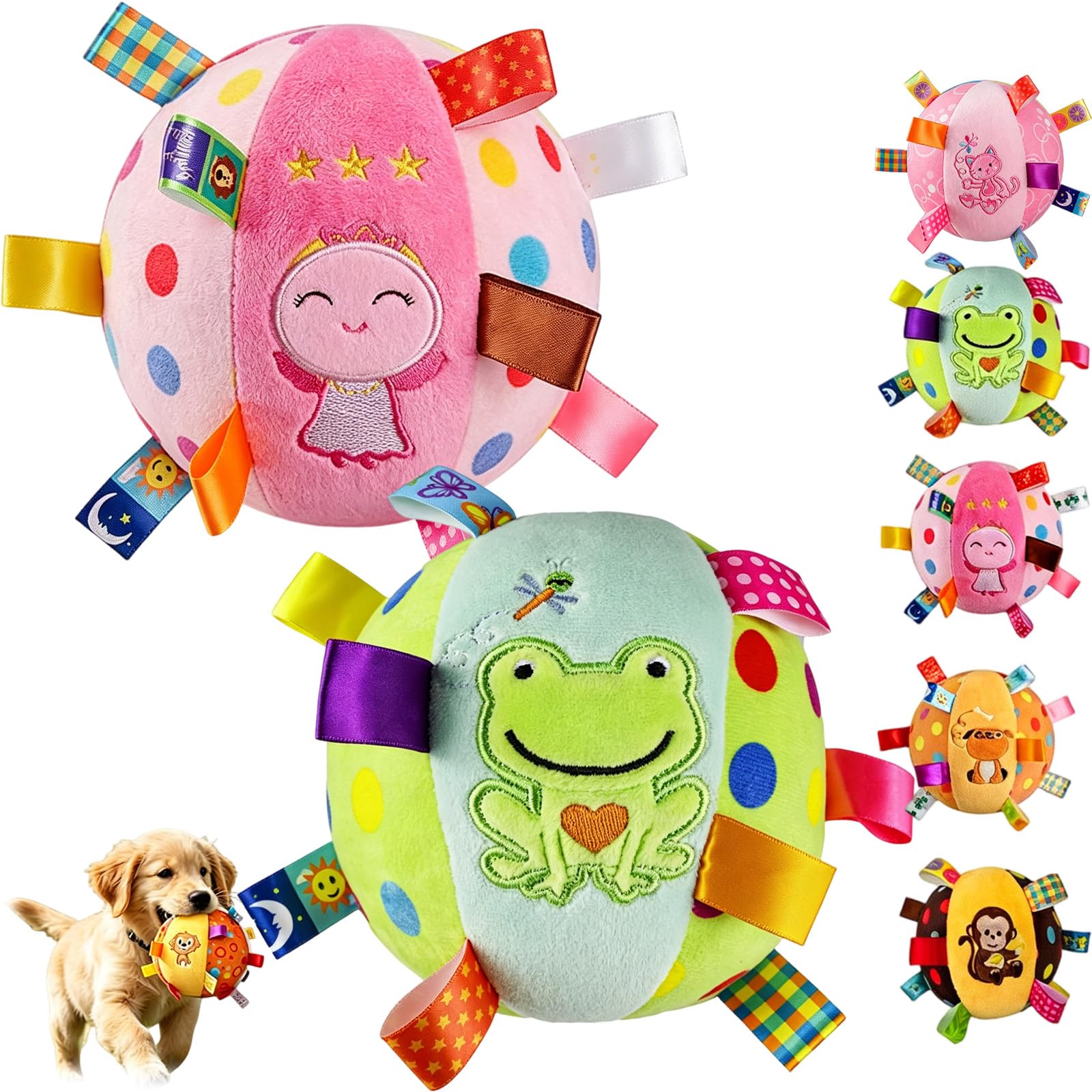Jmwub Colorful Squeaky Hanging Dog Training Toy, 6-Inch Door Hanging Dog Toy, Soft Stuffed Ball with Cotton Material and Built-In Bell for Puppy Small and Medium Dogs Playing Pet Toy (2PC-D)