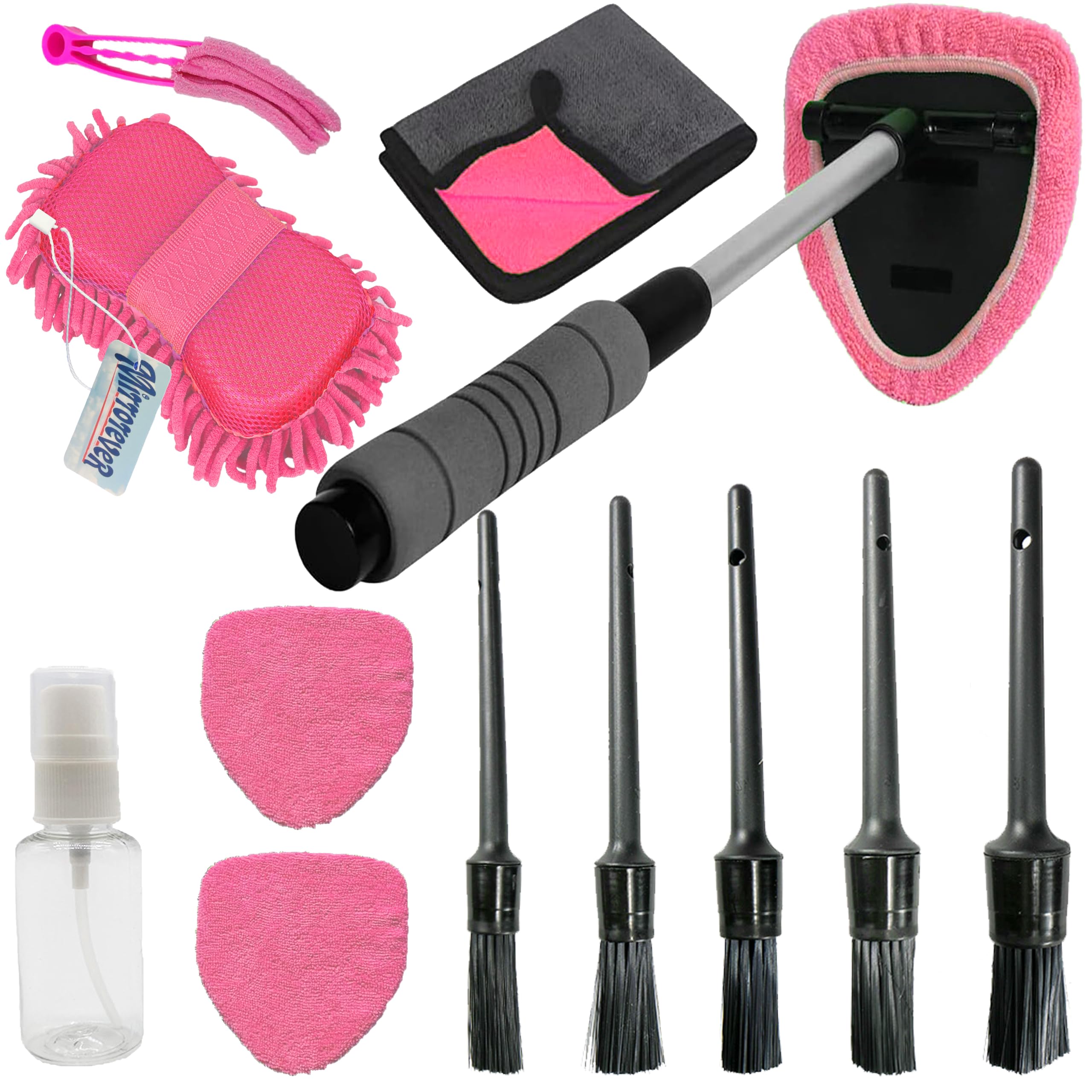 Car Detailing Kit-Car Wash Kit-Detailing Brush Set- Cleaning Kits with Windshield Cleaner and Wash Sponge-Car Interior Cleaning Kit-Car Cleaning Supplies for Windows, Dashboard, Air Vents (pink)