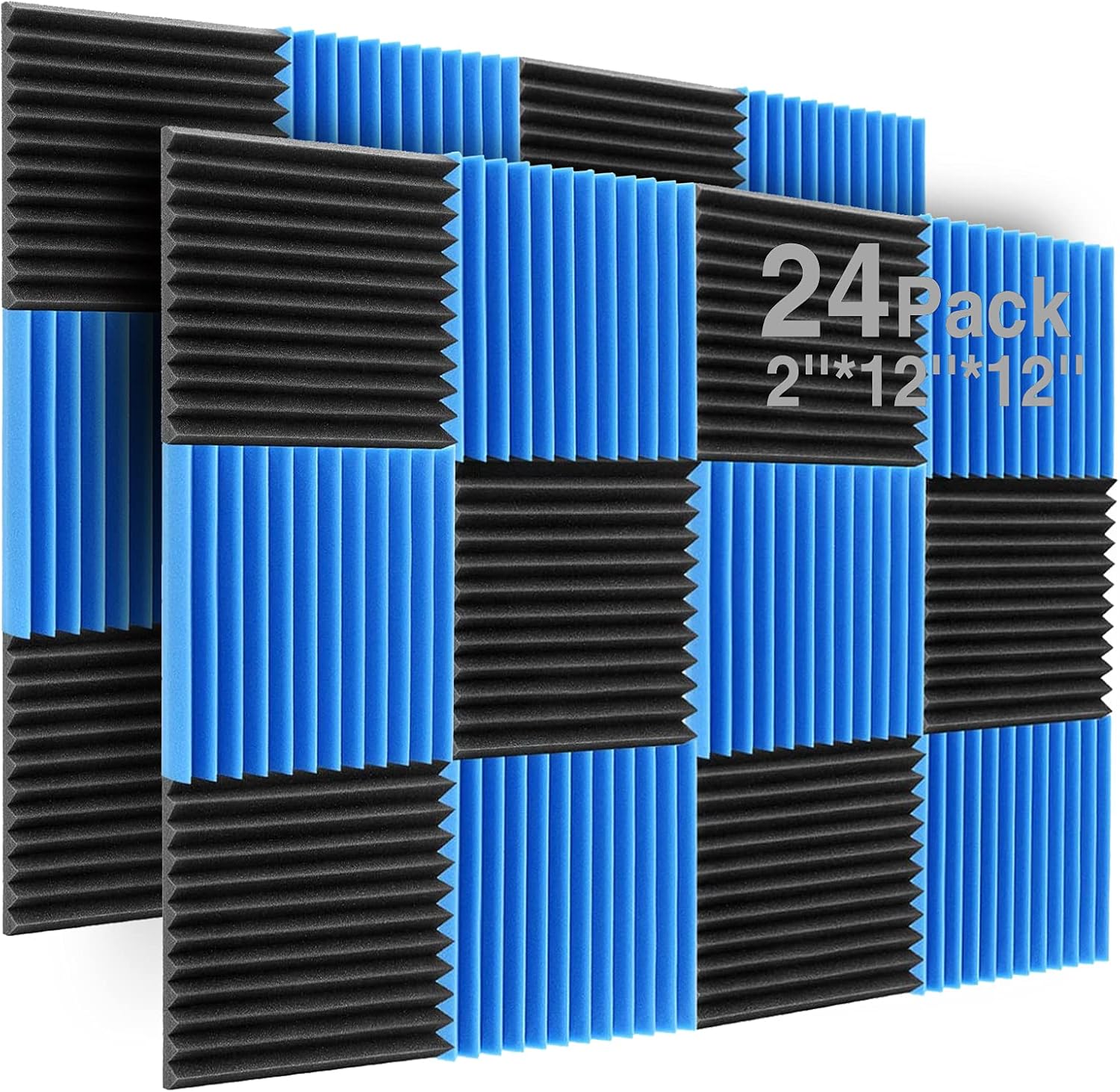 JUSONEY 24 Pack 2"x12"x12" Acoustic Foam Panels-Sound Proof Foam Panels,Fireproof&High Density Soundproof Foam Panels Work for Wall,Soundproofing Wedges for Studio & Office Decreasing Noise and Echoes