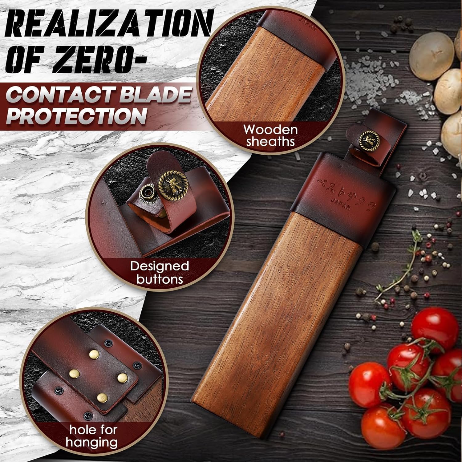 Freelander Japanese Style High Carbon Steel Machete with Red Sandalwood Ergonomic Full Tang Handle and Wood-Leather Sheath, for Camping, Hiking, Yard Work, and Survival,Christmas Gifts for Men Women - Image 2