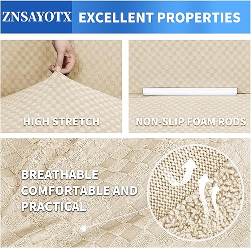 Miniatura 4 de ZNSAYOTX - 1 funda jacquard para sofá de sala de estar, de alta elasticidad con brazos, antideslizante, apta para mascotas, protector de muebles