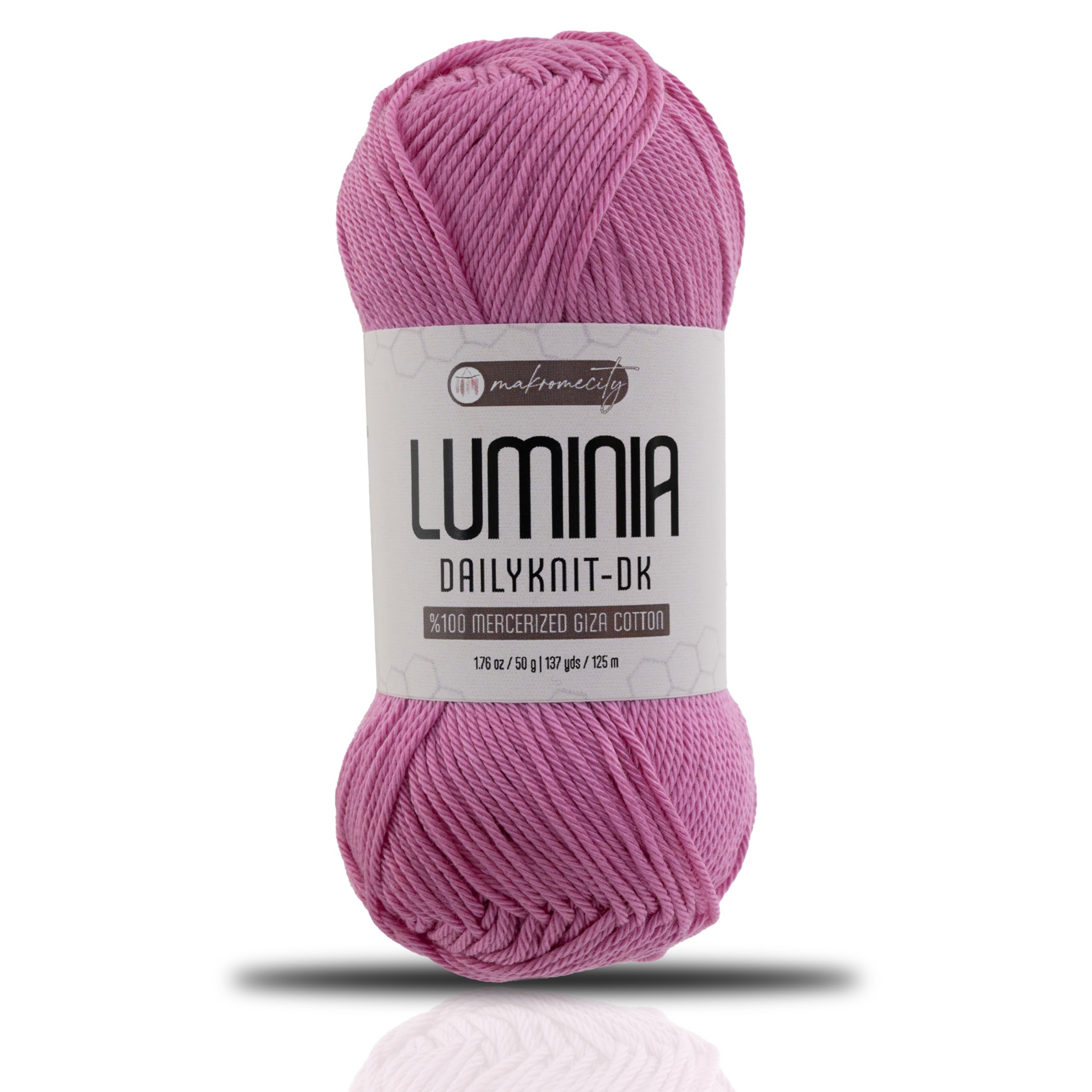 Makromecity Luminia Mercerized Giza Cotton Yarn, Lightweight #3 DK Yarn for Knitting & Crochet, 50g/137yd, Soft Silky Shine Perfect for Summer Garments, Tops & Baby Projects (Sugar Pink, 1 Skein)