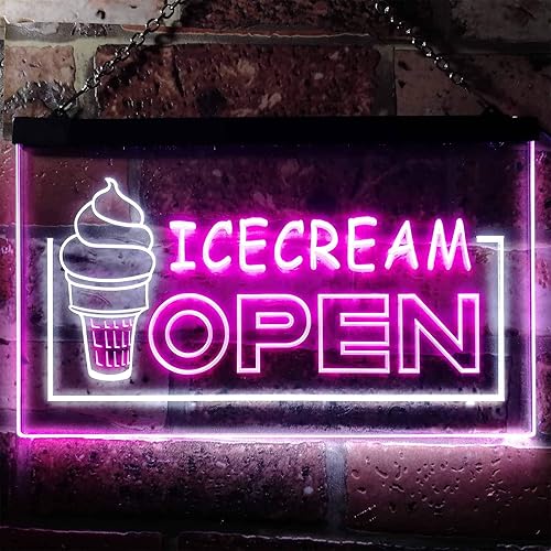 Miniatura 2 de Ice Cream Open Shop - Letrero de neón LED de doble color, blanco y morado, 24 "x 16" st6s64-m0079-wp