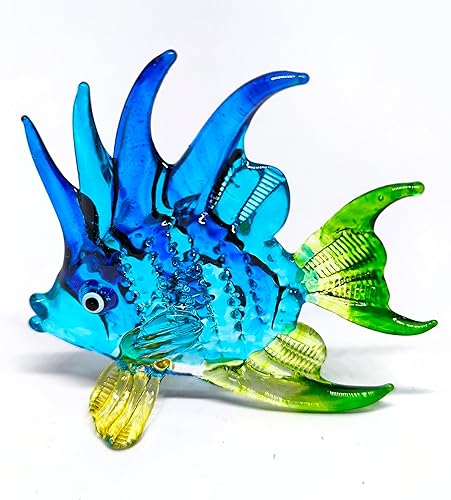 Miniatura 5 de ZOOCRAFT Figura de pez de cristal azul hecha a mano exquisita soplada a mano acuario coleccionable estilo costero Deco