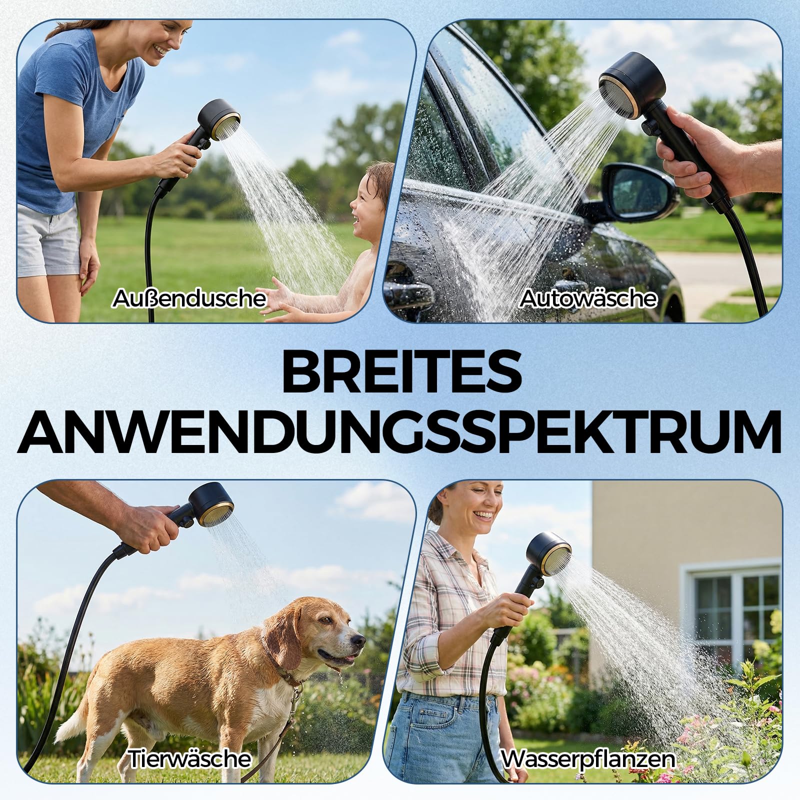 Campingdusche Tragbare, 8000mAh Camping Dusche mit Pumpe, Outdoor Mobile Dusche mit Smart Display Duschkopf und Schlauch für Camping Garten Auto Reisen Haustier