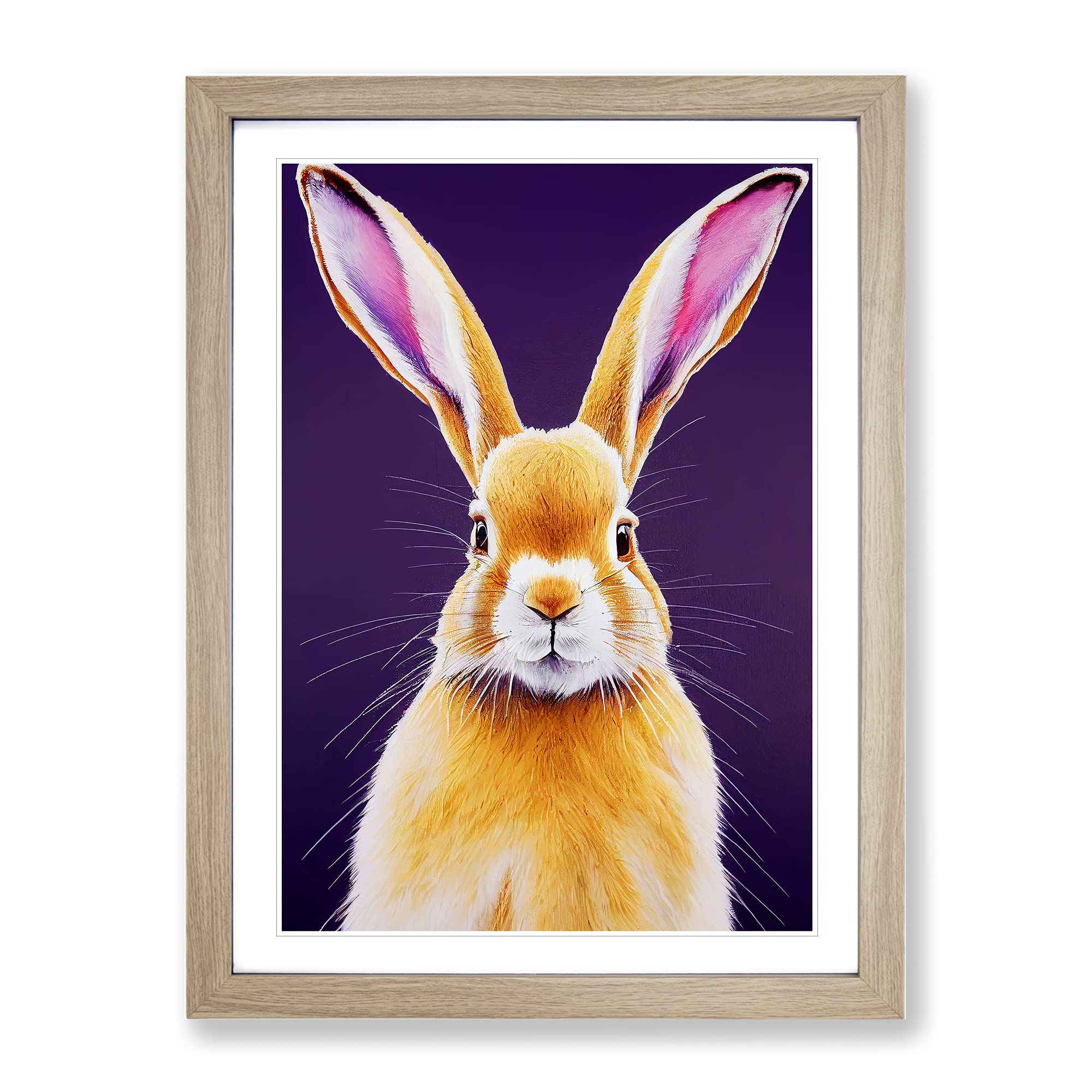 Young Hare Framed Print, Oak, A3 (34 x 46 cm)