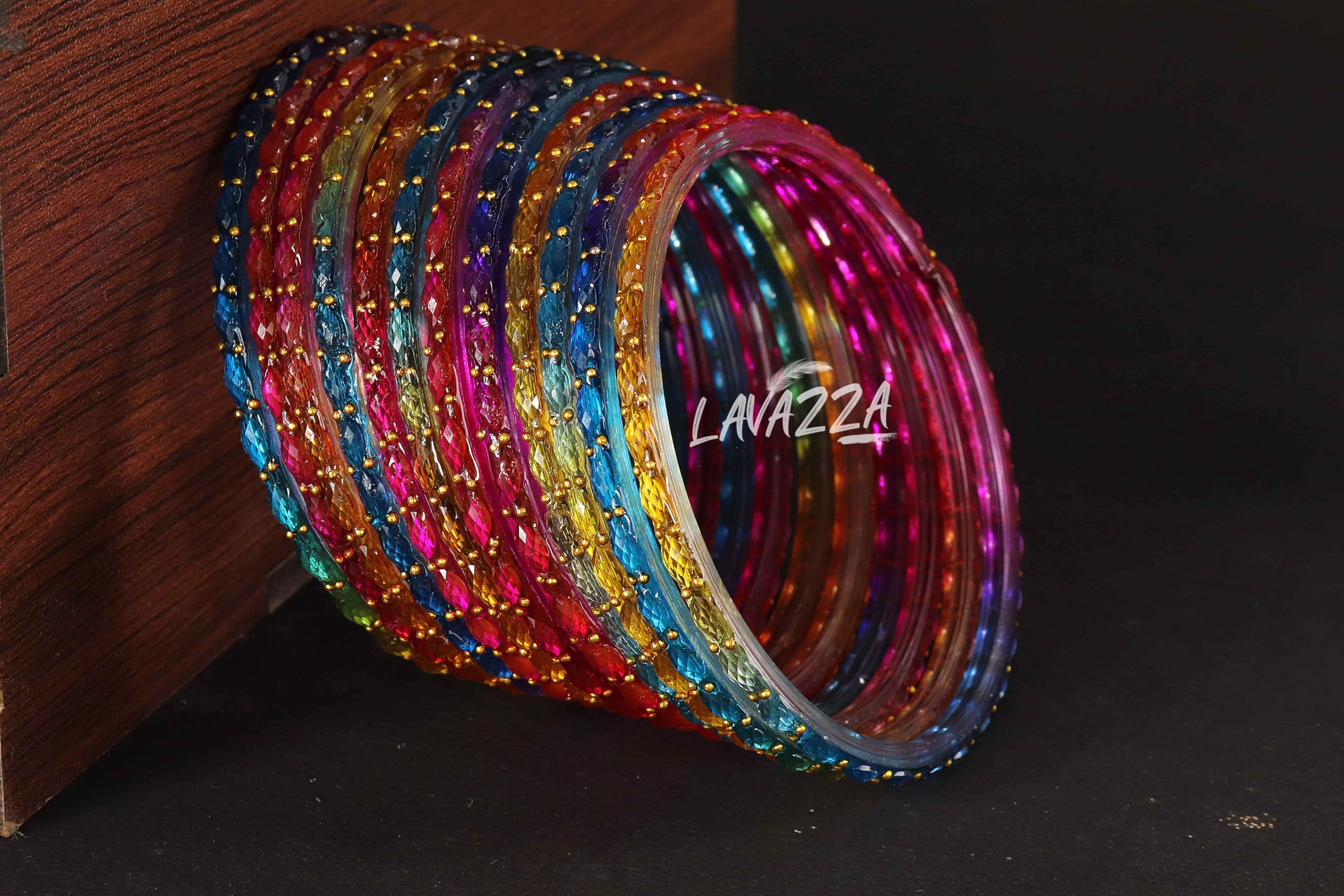 LAVAZZA Raindrop Glass Bangles Set For Women & Girls with Zircon Diamond Stone & Beads | churi set for women | Daily use Glass Bangles | Girl's Bangles Multi color-(KS7-Raindrop-Multi-2.8) 3