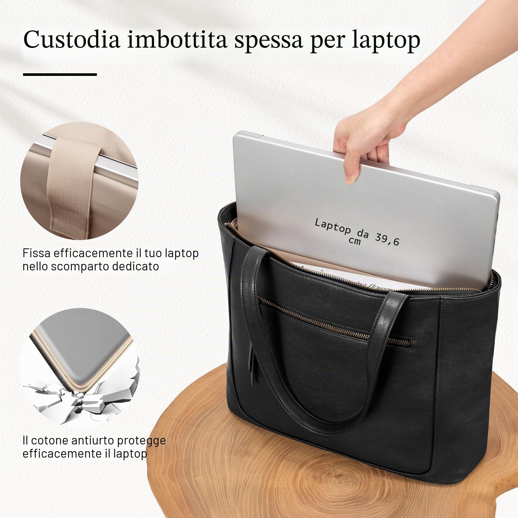 befen Borsa Tote in Vera Pelle per Donna, Borsa da Lavoro con Zip e Scomparto per Computer 15,6"
