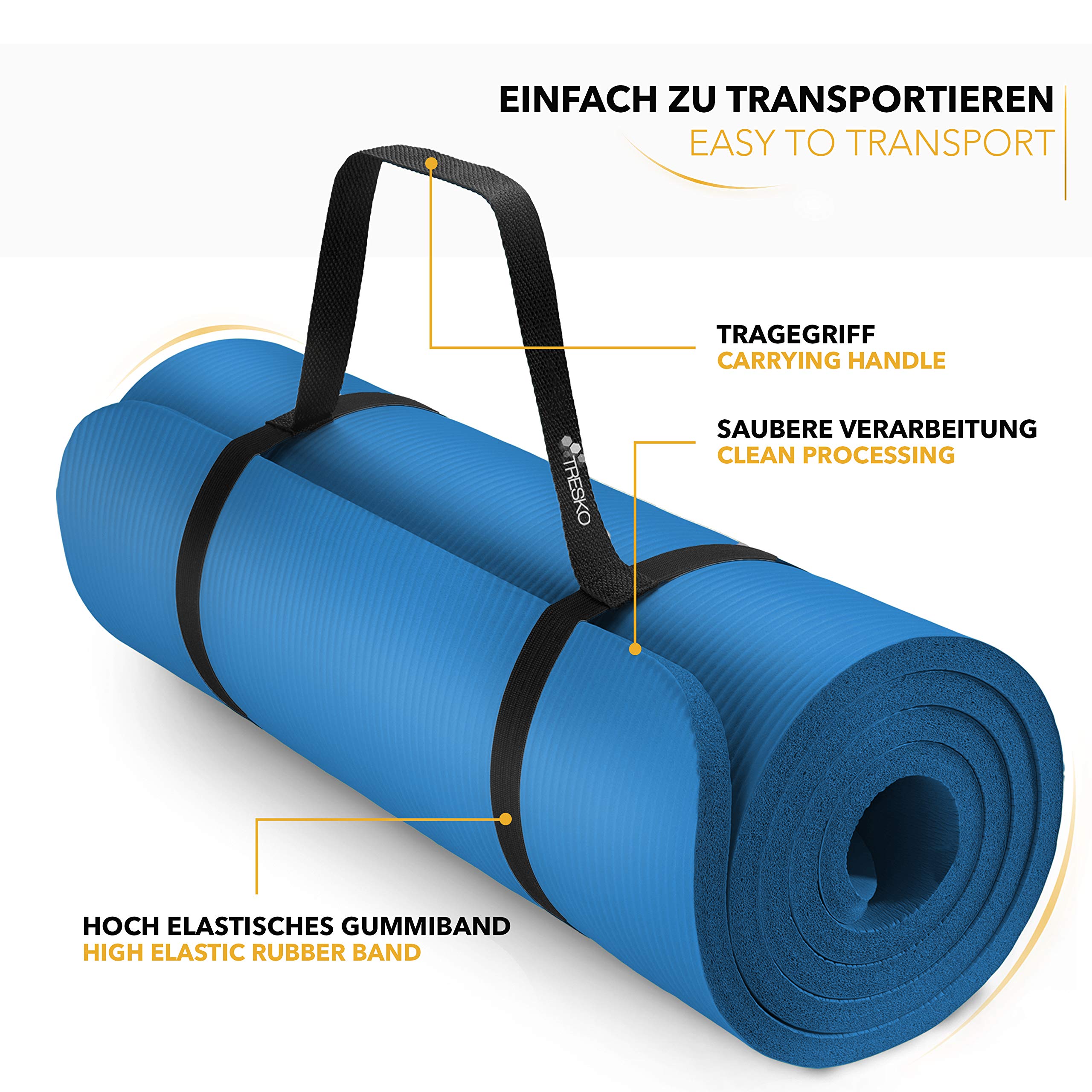 TRESKO Yogamatte Phthalatfrei - Gymnastikmatte rutschfest, Pilatesmatte Fitnessmatte mit Tragegurt, 185x60 & 190x100 cm