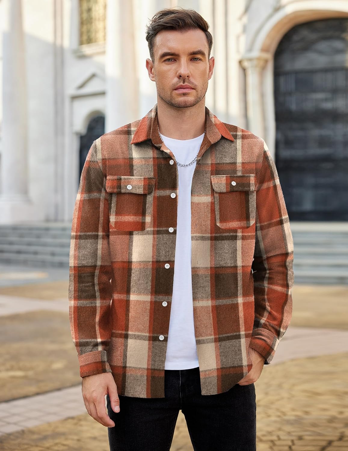COOFANDY Mens Flannel Shirts Long Sleeve Plaid Shirt Jacket Button Down Shirt with Pockets - Image 3
