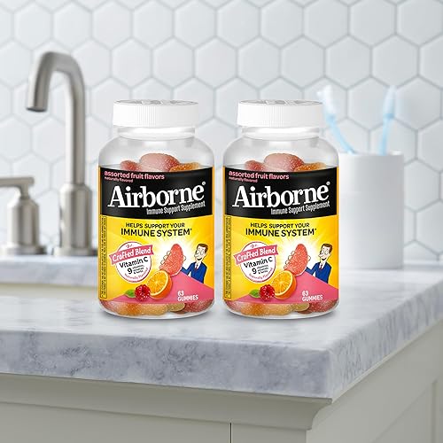 Miniatura 12 de Airborne 750mg Gomitas de vitamina C para adultos, gomitas de apoyo inmunológico con potentes antioxidantes, vitaminas C y E, sin cafeína - 2x63