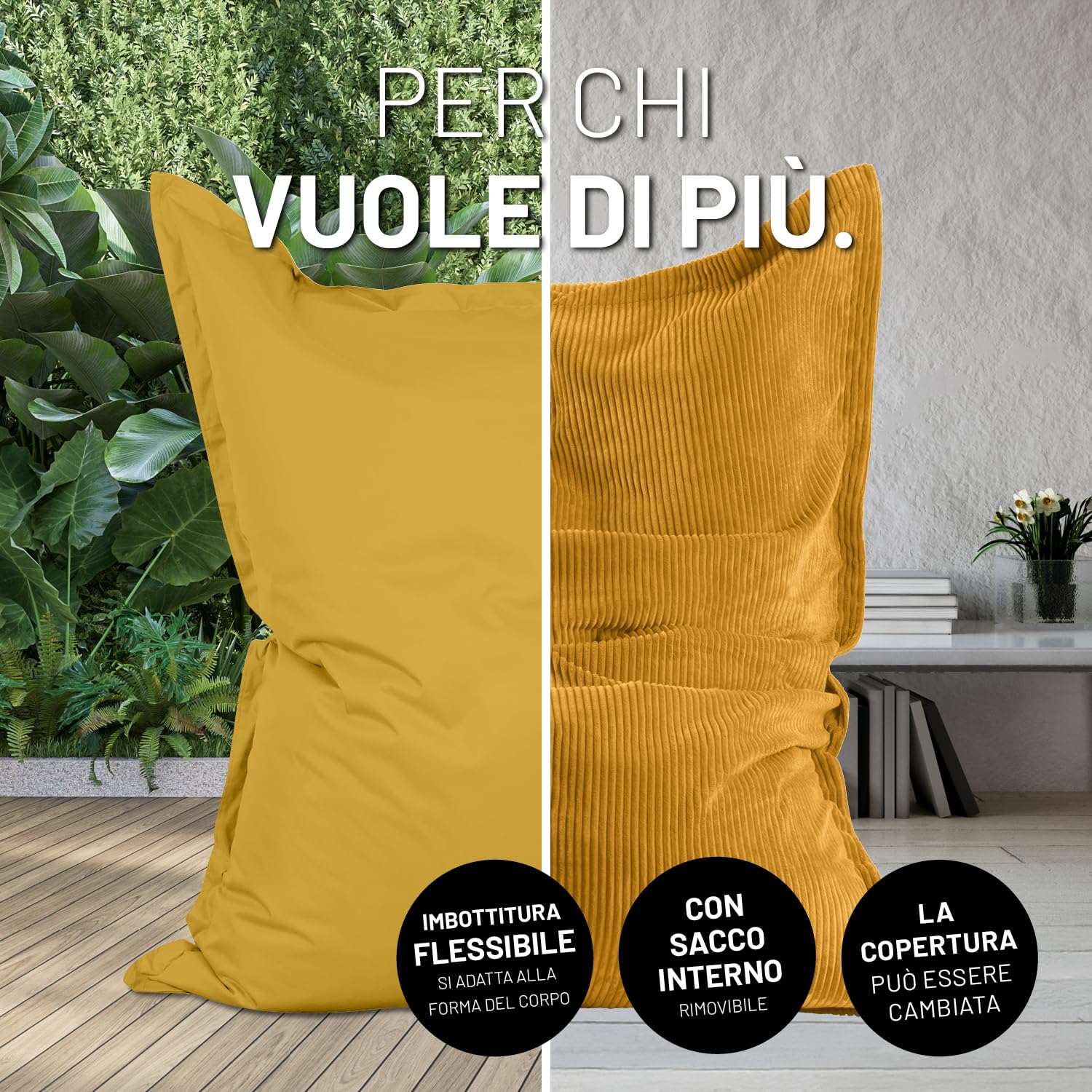 Lumaland Sitzsack Classic XXL All-in-One Set | Gigante Sitzsack XXL con cordino e rivestimento per interni ed esterni | Poltrona con imbottitura EPS sicura all'interno - Rivestimenti facili da