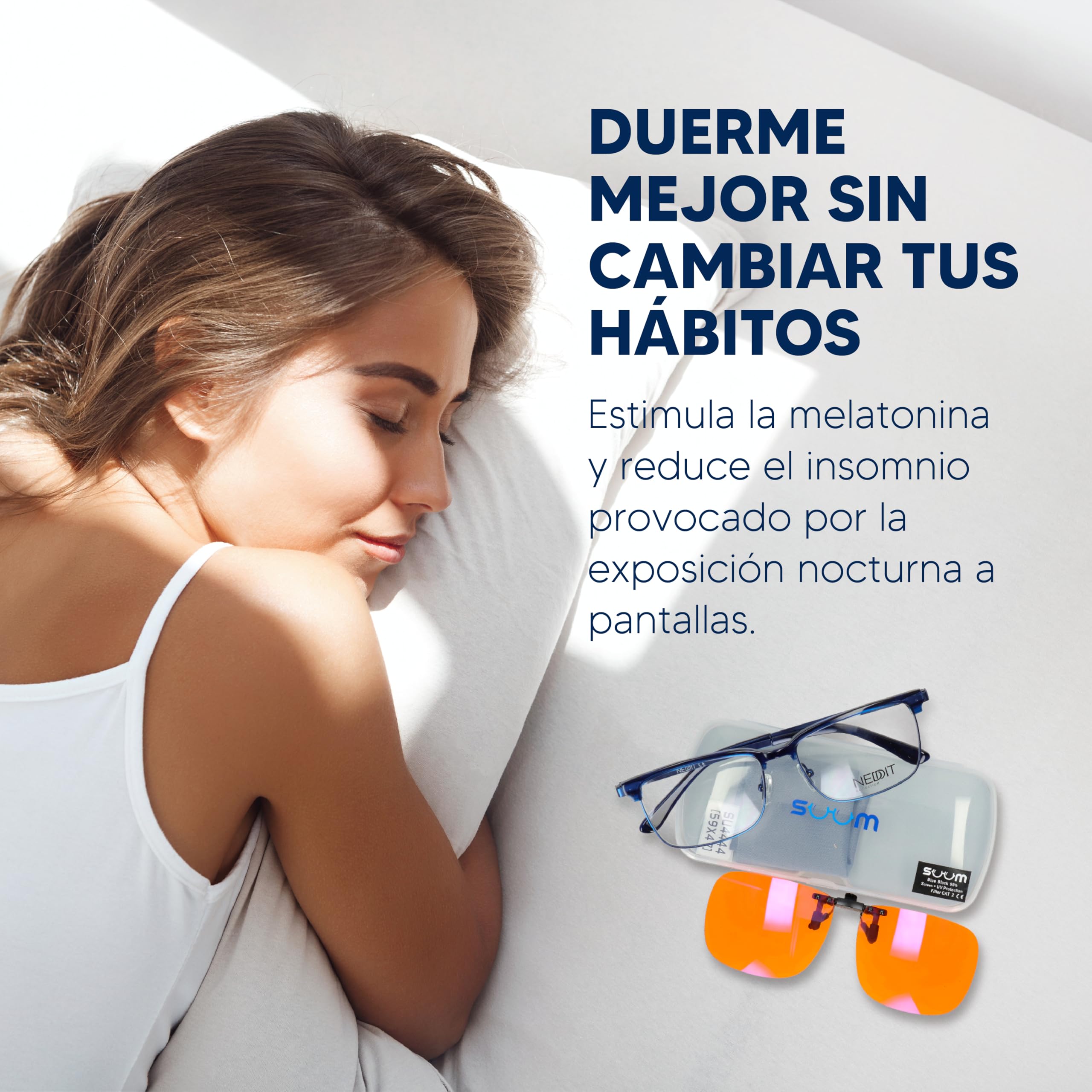 SUUM Clip-On de Pinza Abatible Filtro Luz Azul para Gafas Graduadas - Lentes Naranja Antifatiga para Pantallas y Lectura - Clip Luz Azul para Gaming y Trabajo con Visión Dual