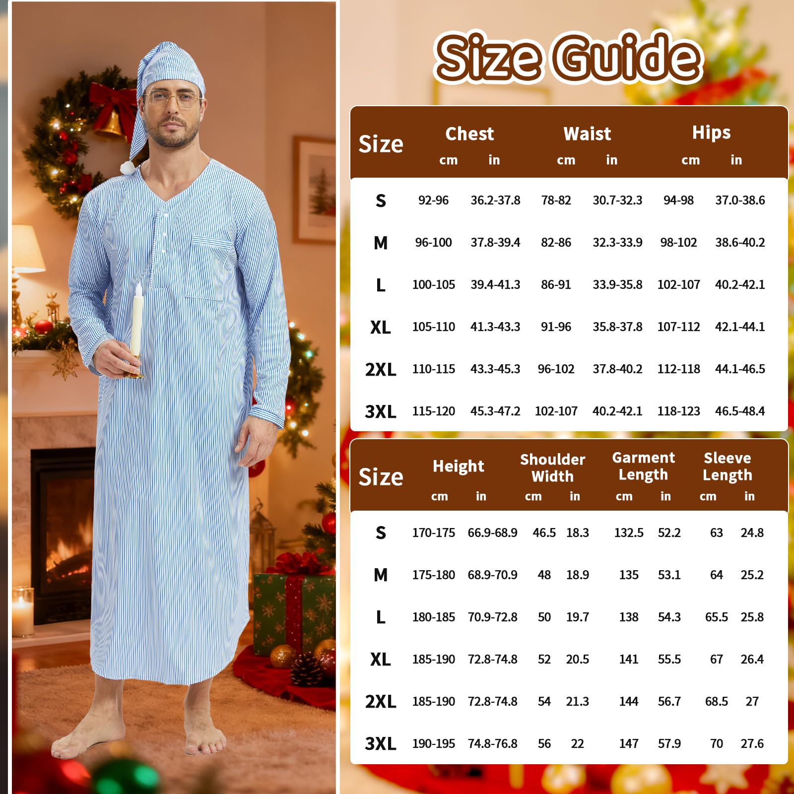 Conjunto de pijama divertido de 4 piezas para Navidad y carnavales, incluye bata, gorro de noche, gafas y velas de imitación