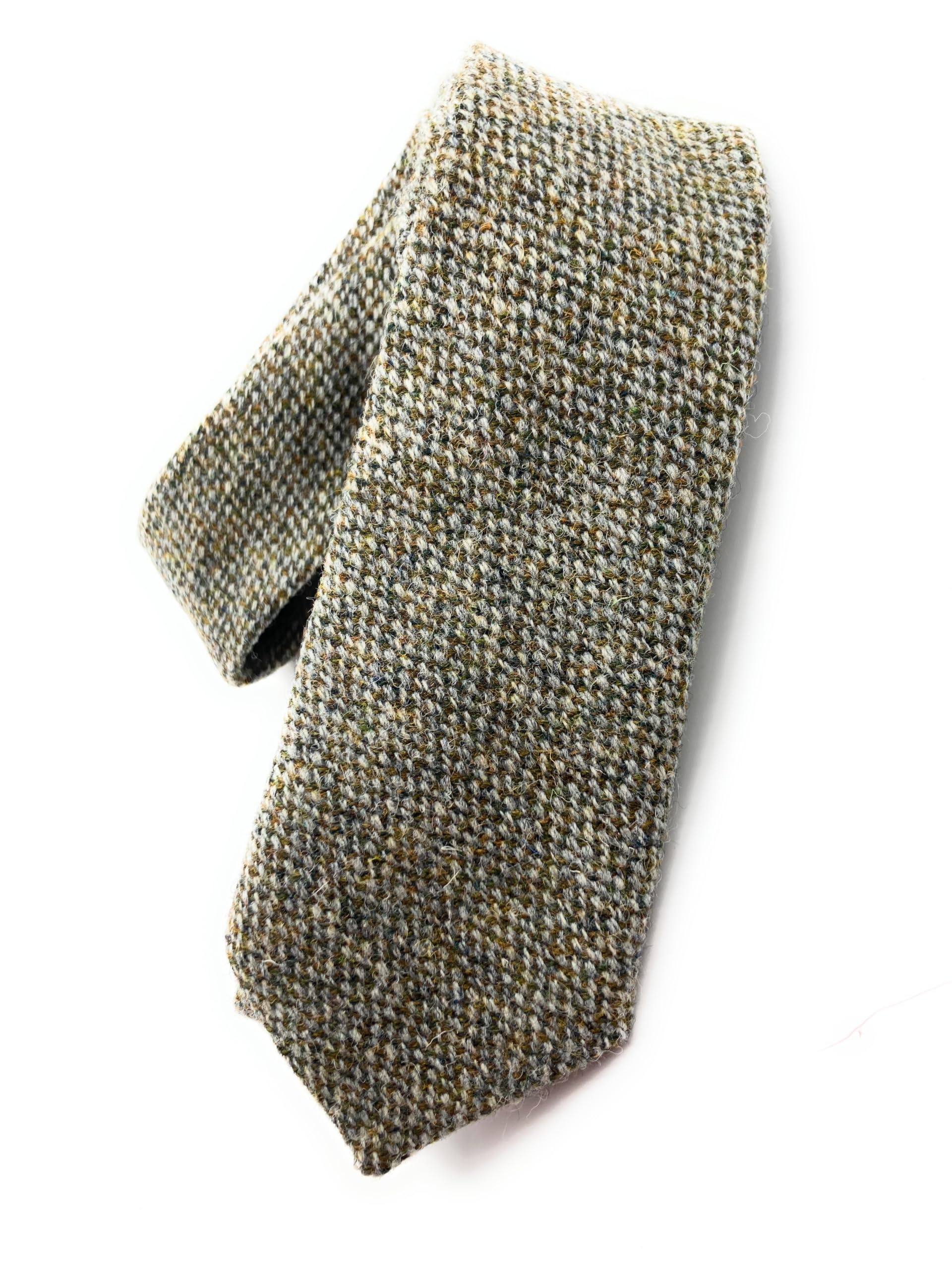Scottish Essence Green Fleck Harris Tweed Neck Tie, Authentic Scottish Made, Gents (Green Fleck)