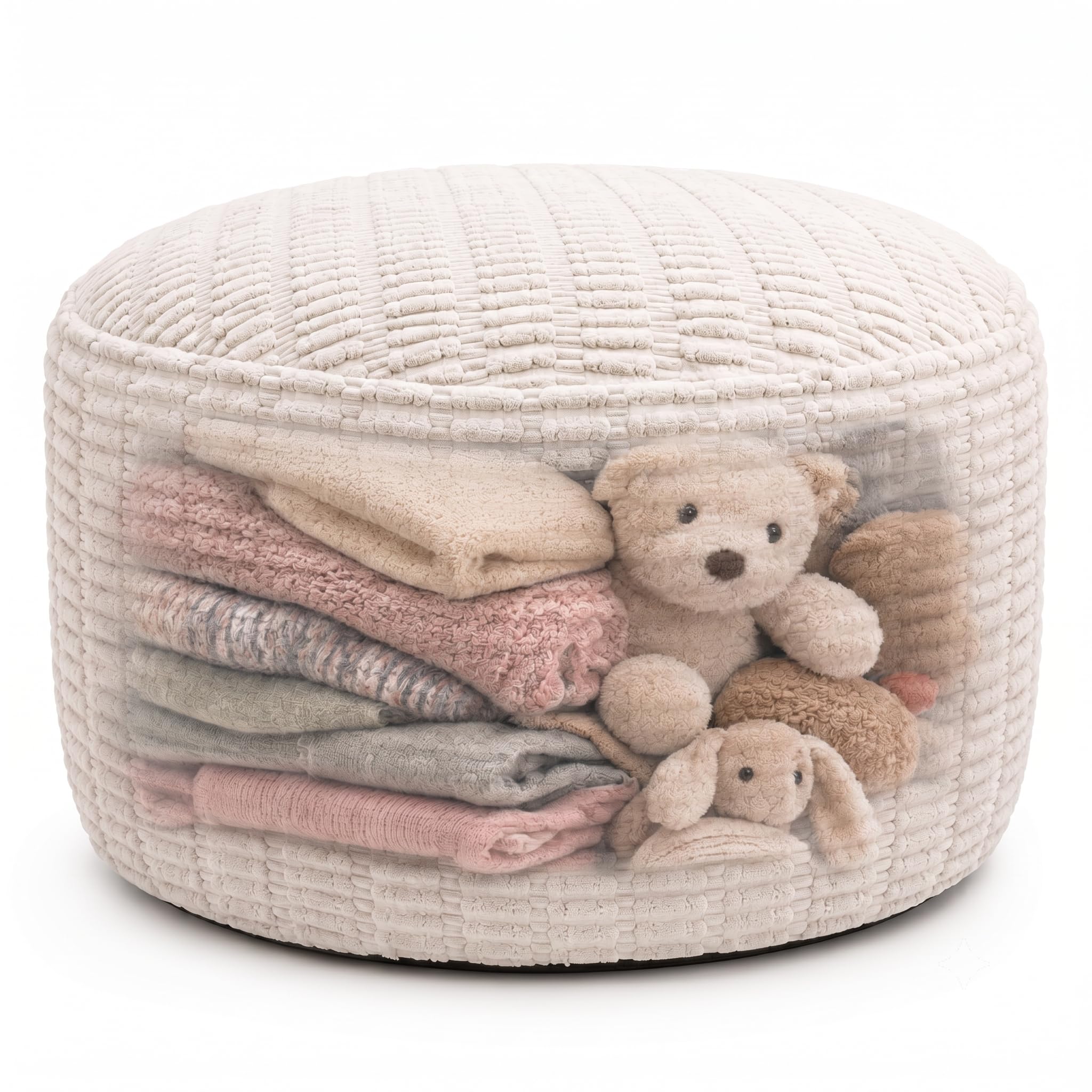 Round Pouf Ottoman Cover Only, Light Gray, 28"x14", Large Storage Cover