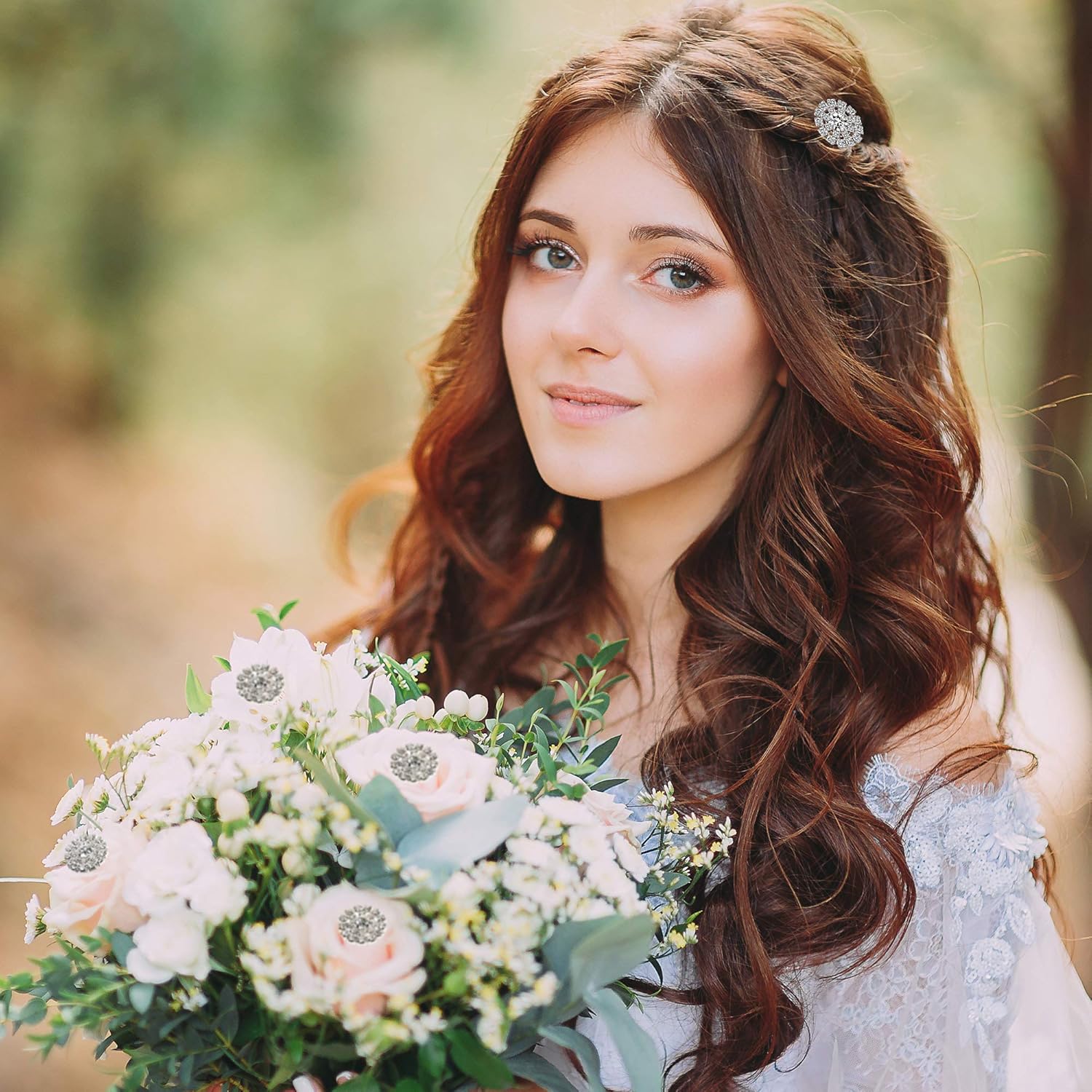 Rhinestone Embellishments 19 mm Flatback Flower Crystal Button Accessory Silver Rhinestone Buttons for DIY Jewelry Wedding Decoration Bridal Bouquet Invitations Hair Accessories Gift (40 Packs)