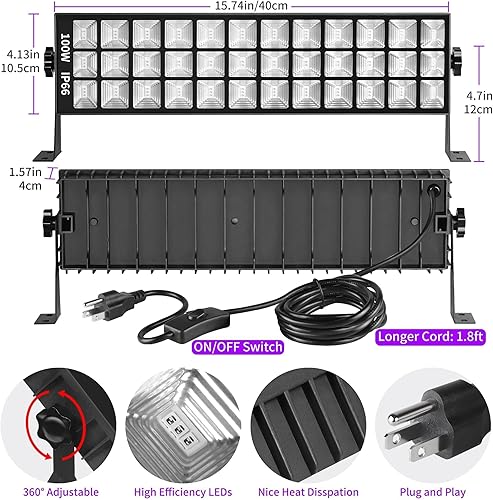 Miniatura 3 de Barra de Luces Negras LED de 100W, 100 LEDs, Luz de Inundación de Luz Negra para Fiesta de Luz Negra, para Fiesta Fluorescente, Dormitorio,
