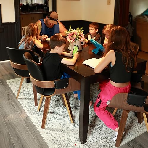 Miniatura 5 de Juego de 2 sillas de comedor giratorias, sillas de comedor modernas de mediados de siglo con brazos y respaldo curvo, madera curvada de piel