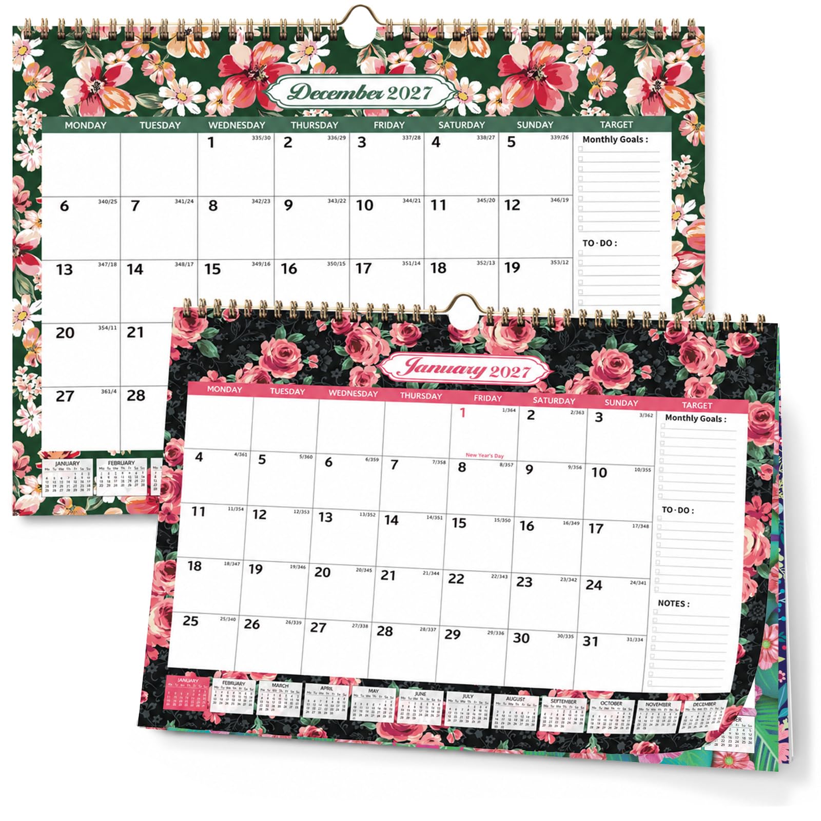 2027 Calendar, Floral Wall Calendar 30x21cm for Home Office Study