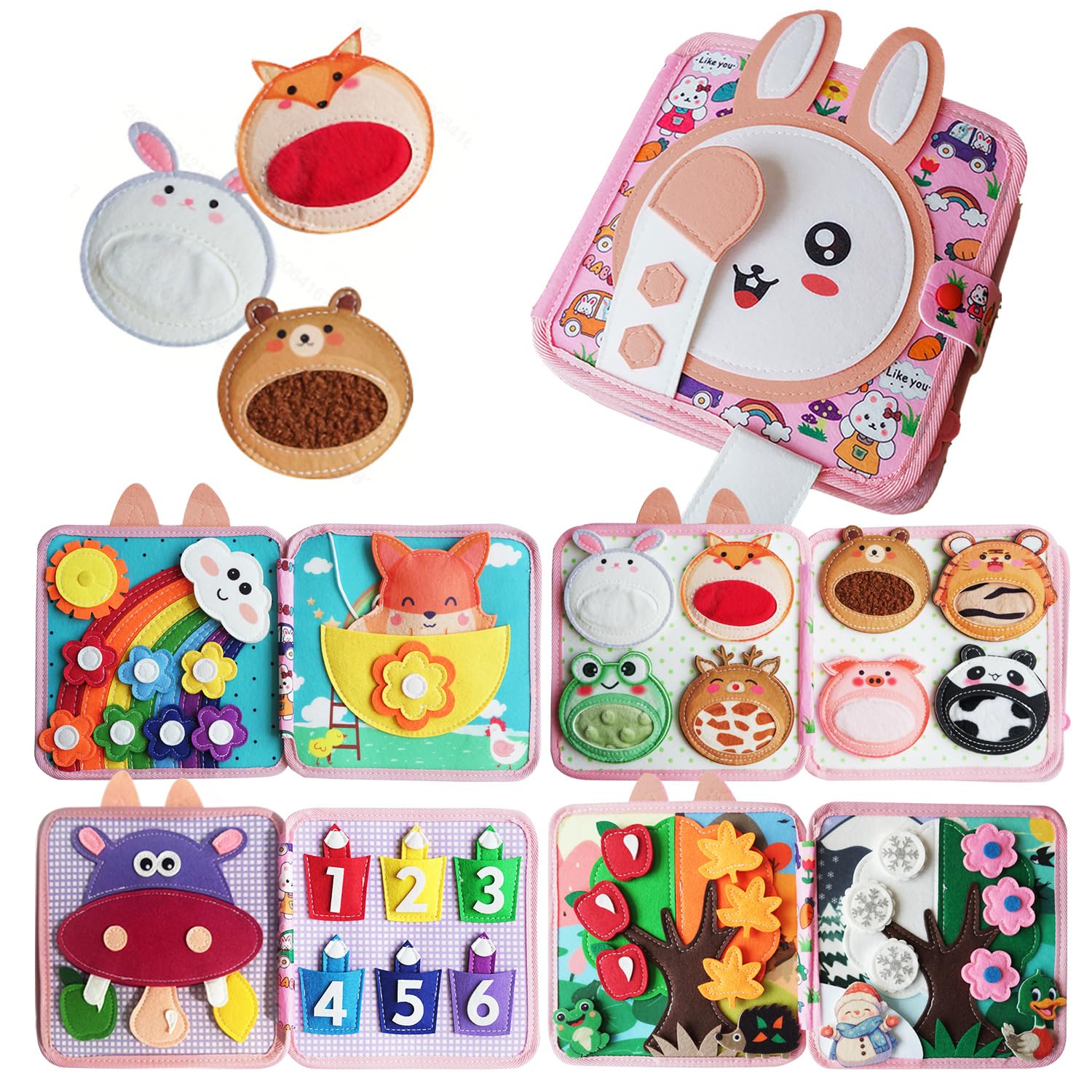 Busy Book for Toddlers 1-3 Years Old, Quiet Busy Board, Suitable for 1-Year-Olds, Montessori Toy, Birthday Gift for 1-Year-Old Boys and Girls, Felt Activity Book, Baby Travel Toy
