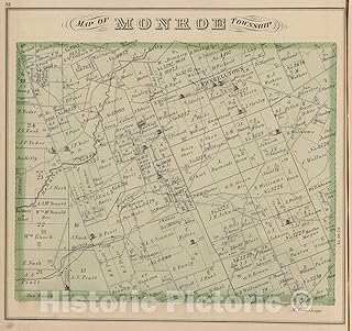 Historic Map : 1875 Monroe Township, Logan County, Ohio. - Vintage Wall Art - 16in x 16in