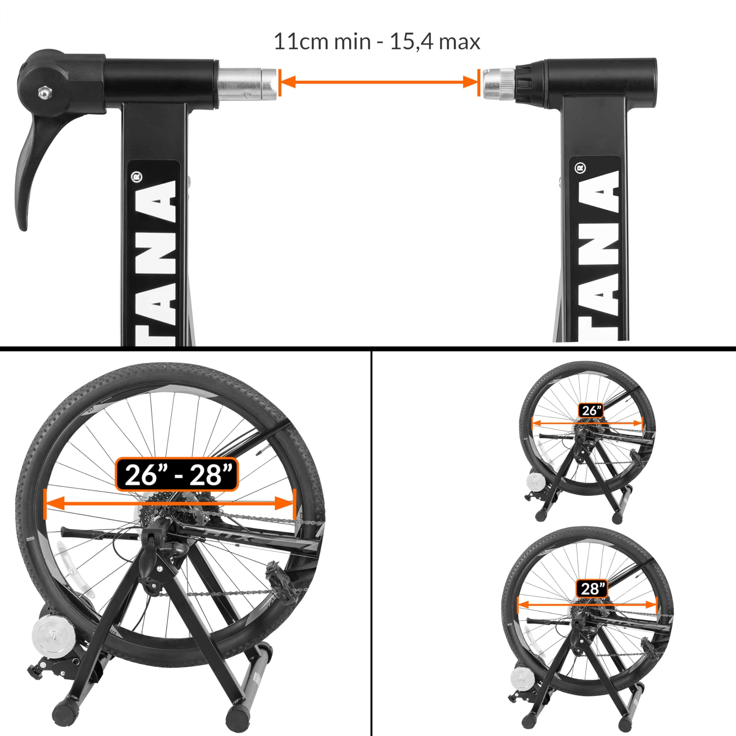 Home Trainer vélo Max. 150kg entraîneur vélo Noir Pliable Acier 26'/28' Support 6 Niveaux de résistance Frein