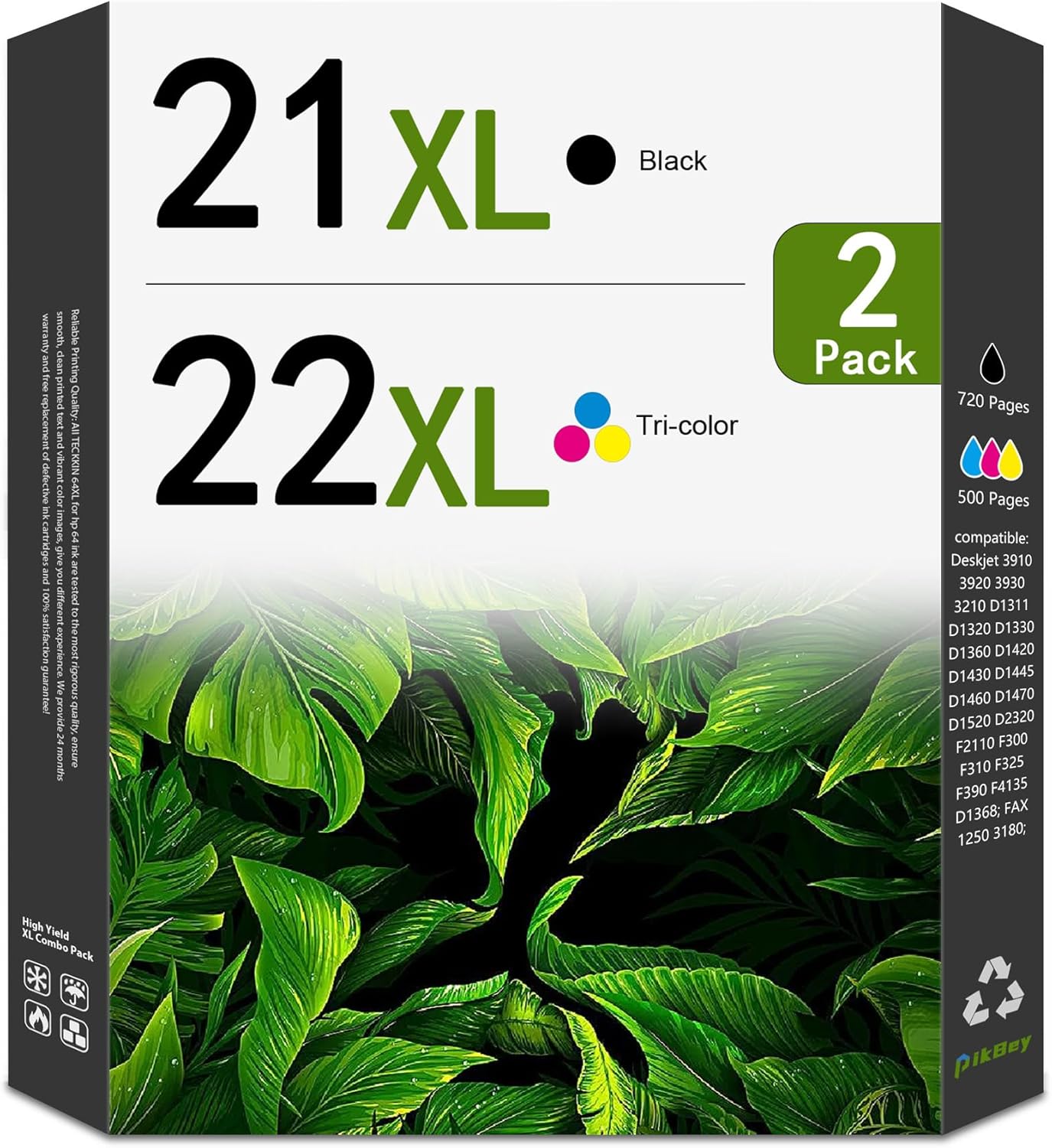 21XL 22XL Ink Cartridges Replacement for HP 21 22 Ink for Deskjet F335 F380 F4180 F2210 D1420 D1520 D1530 D1560 PSC1410 Officejet 4315 J3680 Printer (2-Pack 1Black/1Tri-Color)