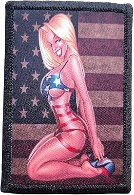 Anime Girl Flag Morale Patch Tactical Army Military Sexy Removable Hook and Loop for Molle Gear, Operator Hat, Rucksack, Pack Bag, Backpack, Made in The USA