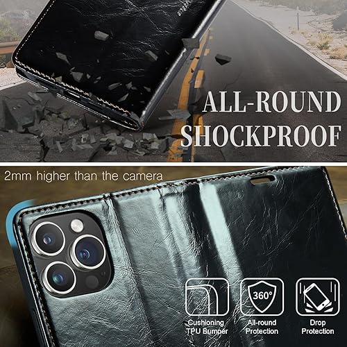 Miniatura 5 de Funda para iPhone 15 Pro Max, funda tipo cartera con función atril y ranura para tarjeta de crédito con cierre magnético, funda protectora para