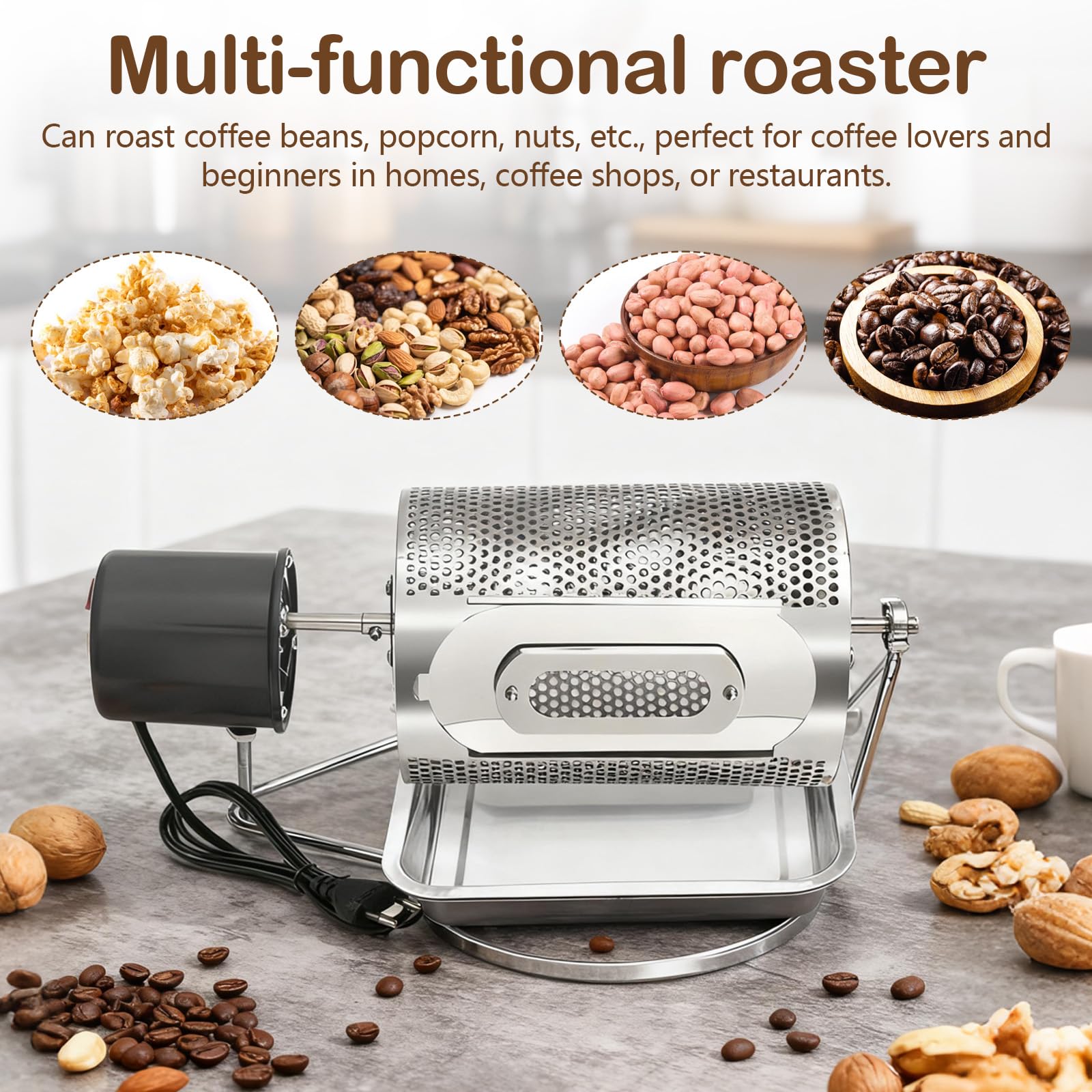 Torréfacteur à Café électrique, Entièrement Automatique Pour Usage Domestique Et Professionnel Torréfacteur à Tambour Avec Fenêtre De Visualisation Plateau En Acier Inoxydable Capacité De 250g