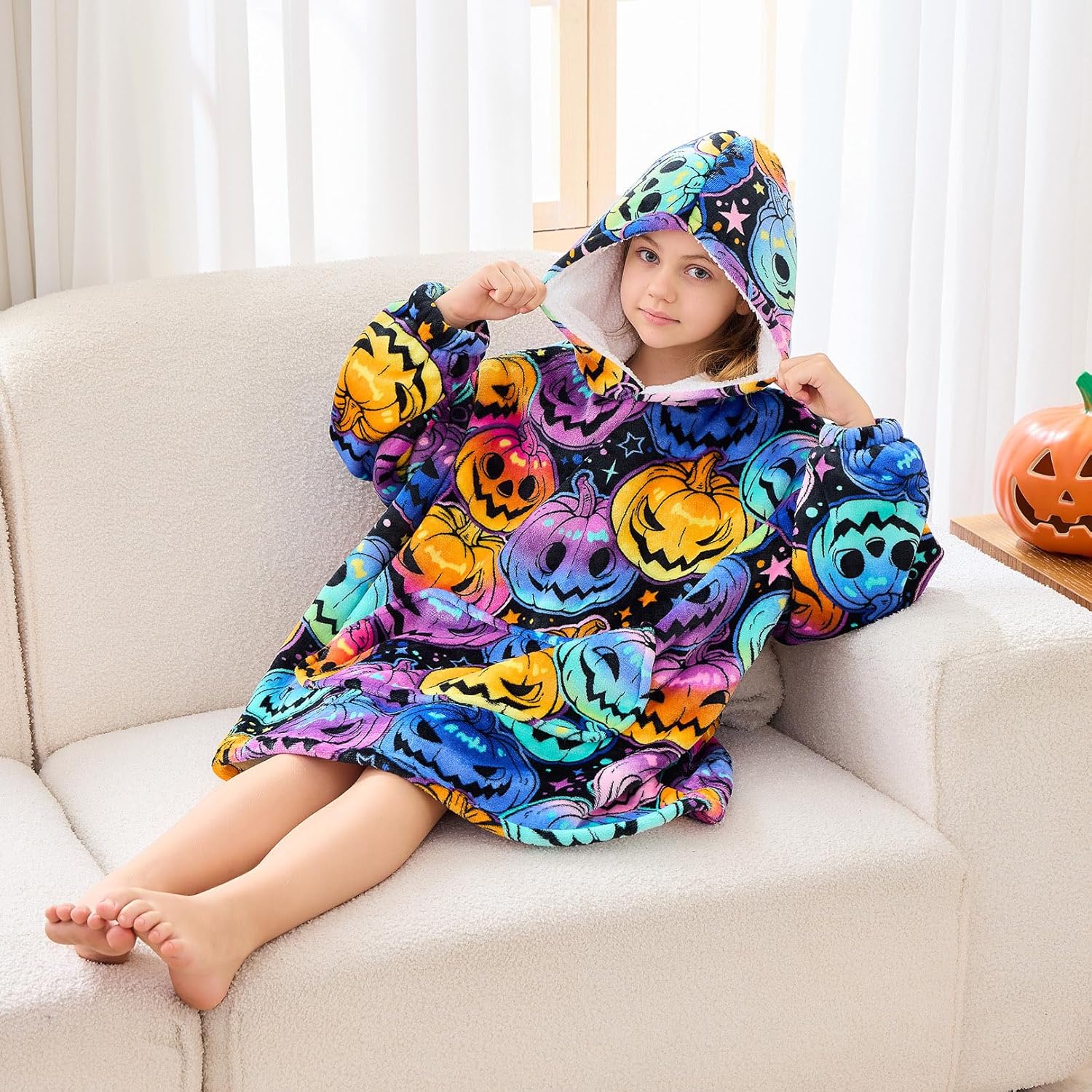 Moinlizy Wearable Blanket Hoodie for Kids 6-13Y, Oversized Thick Flannel Blanket Hooded with Pocket Sleeves - Image 4