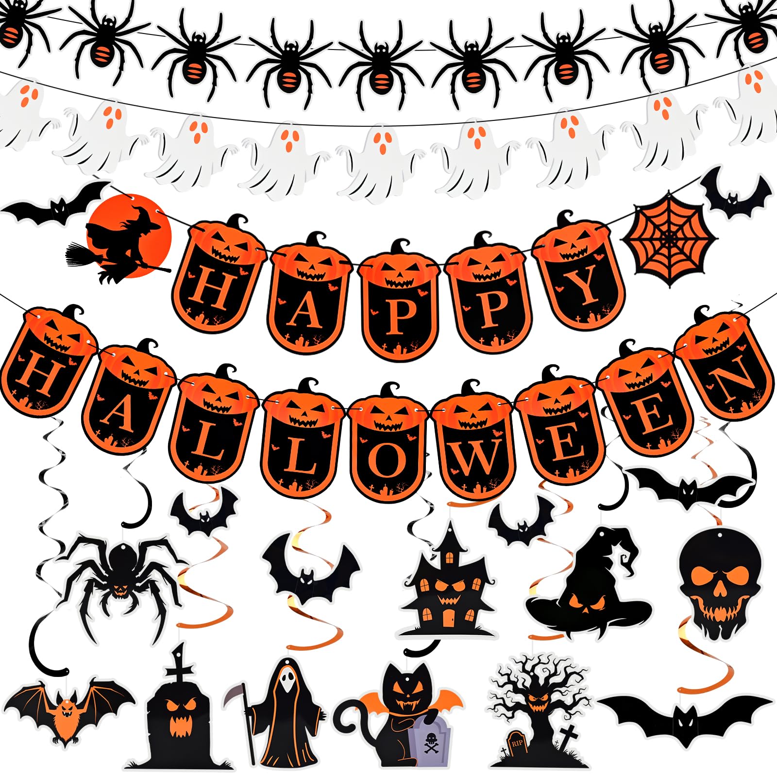 Reusable Halloween Party Decorations Set,Happy Halloween Banner